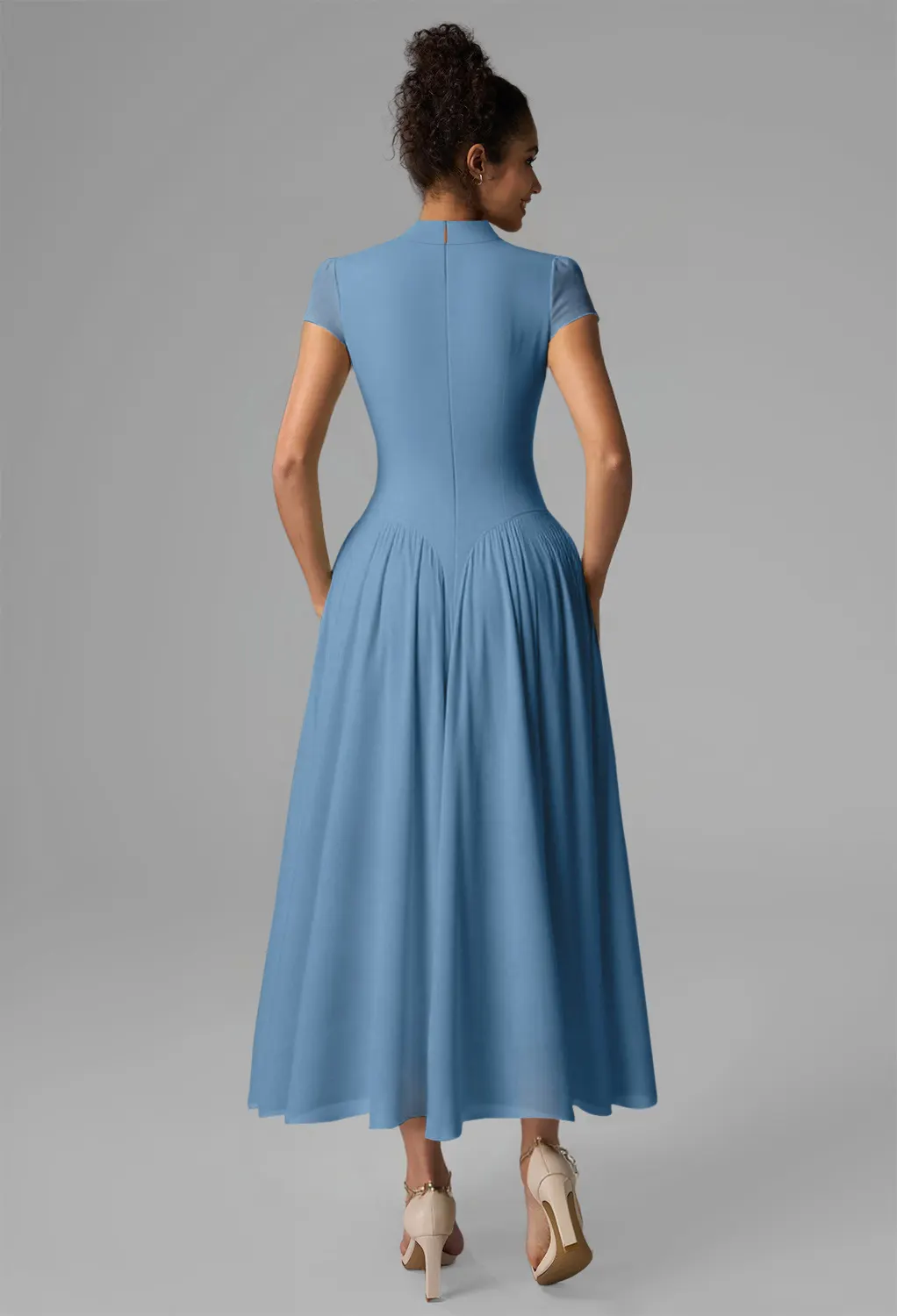 knee length dresses for ladies Blue A-line Midi-length Prom Dress,Blue Wedding Guest Dress Y5093 –  Simplepromdress main image 0