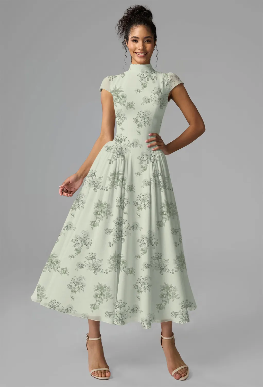 pistachio green wedding guest dress AW.Bridal Mermaid Straight Neckline Tea Length Sleeveless Ruffles Tiered Floral Wedding Guest Dresses Floral Dress Pistachio Green Penoy Size 8