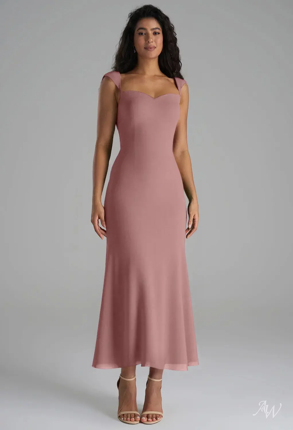 AW.Bridal A-Line Sweetheart Neckline Ankle Length Sleeveless Short Bridesmaid Dresses Dress Dusty Rose Size 18
