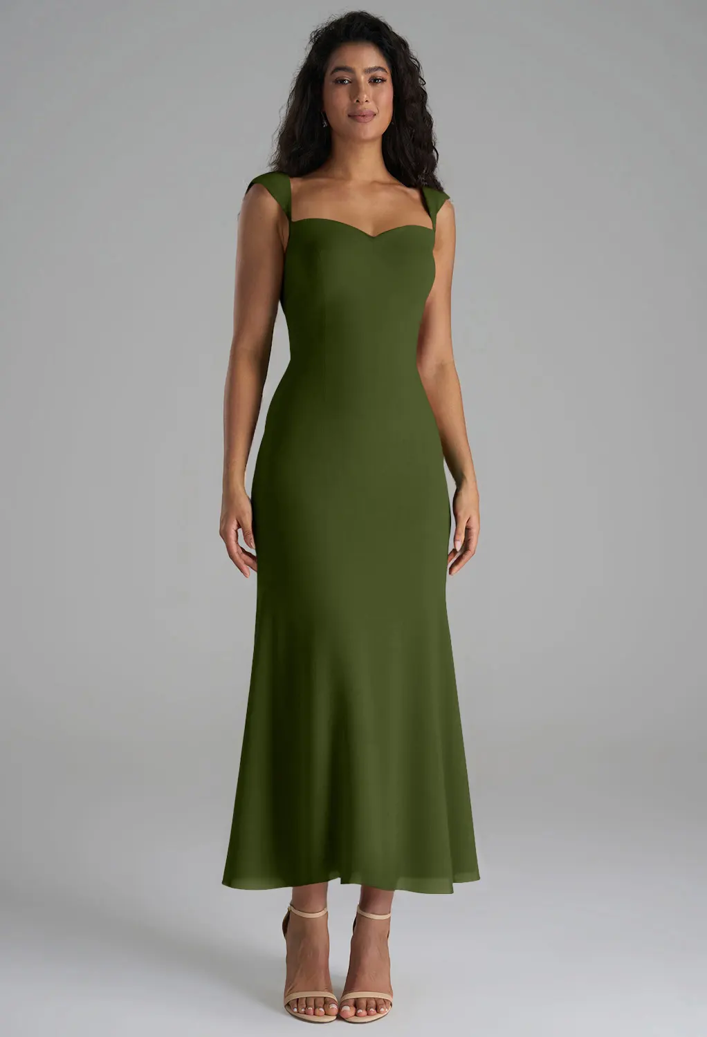 sachin and babi light blue dress Vintage Olive Green Satin Wide Straps Slit Party Dress main image 1