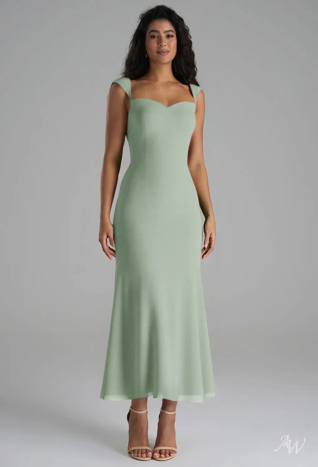 AW.Bridal A-line Sweetheart Neckline Ankle Length Sleeveless Short Bridesmaid Dresses Dress Sage Green Size 18