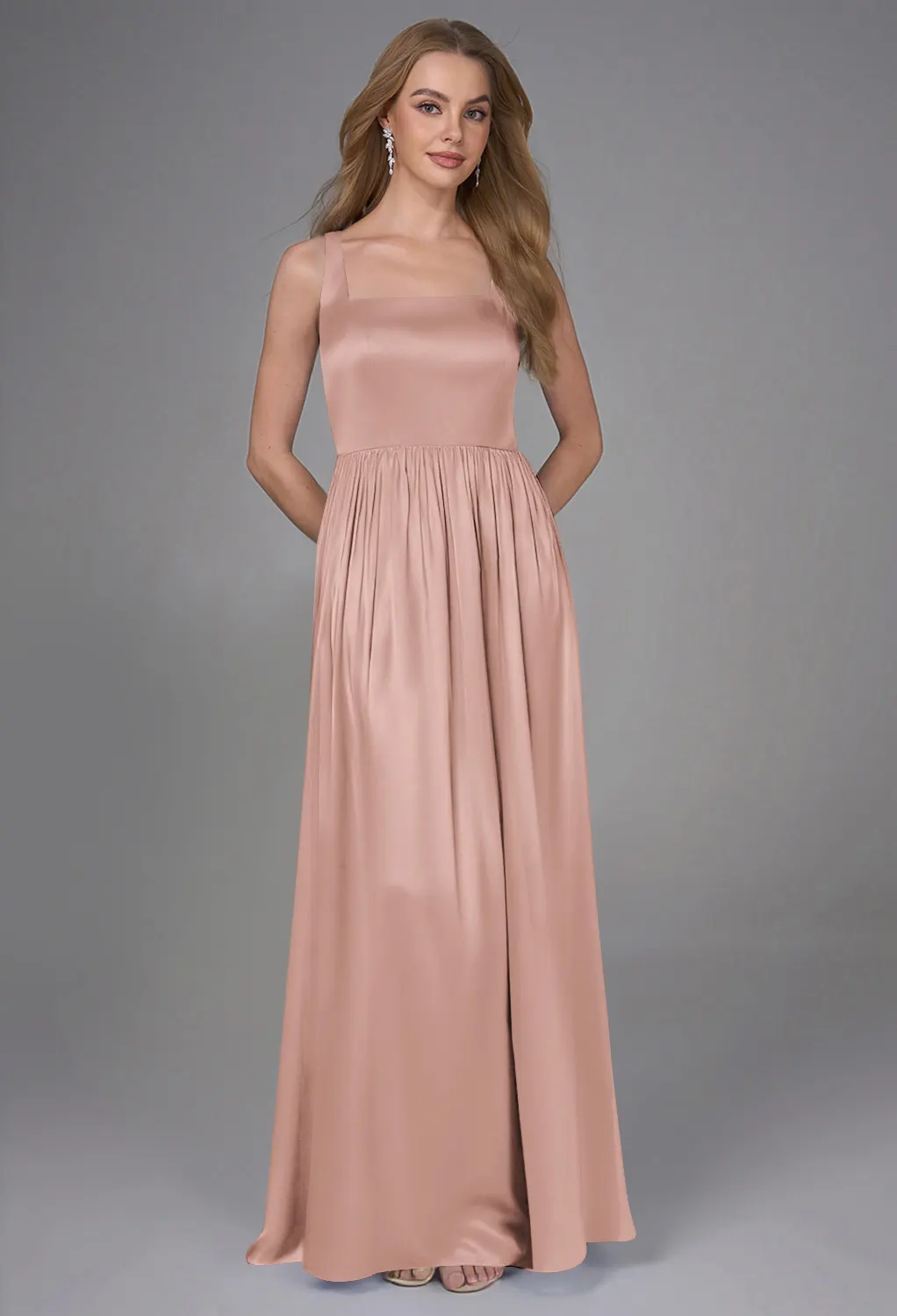 dusty rose colour bridesmaid dresses Plus Sleeveless A Line Wholesale Bridesmaid Dresses with Deep V Neck main image 0