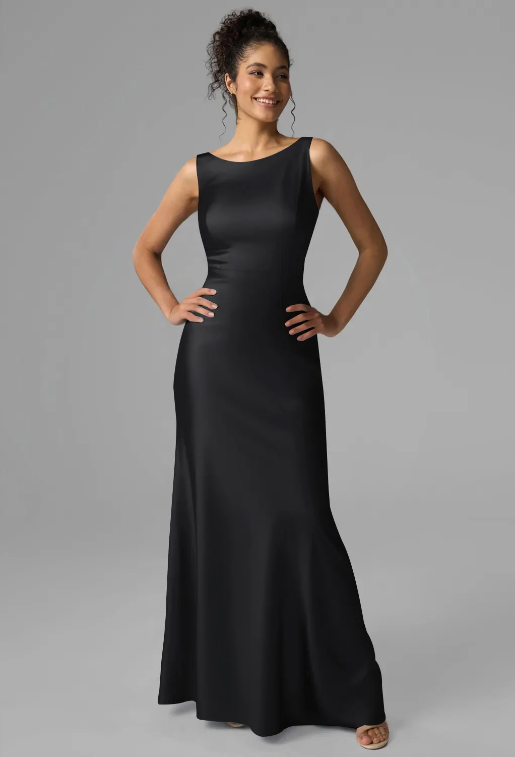 black satin bridesmaid dresses Metallic, Black Satin, Bateau Neckline The twist back with