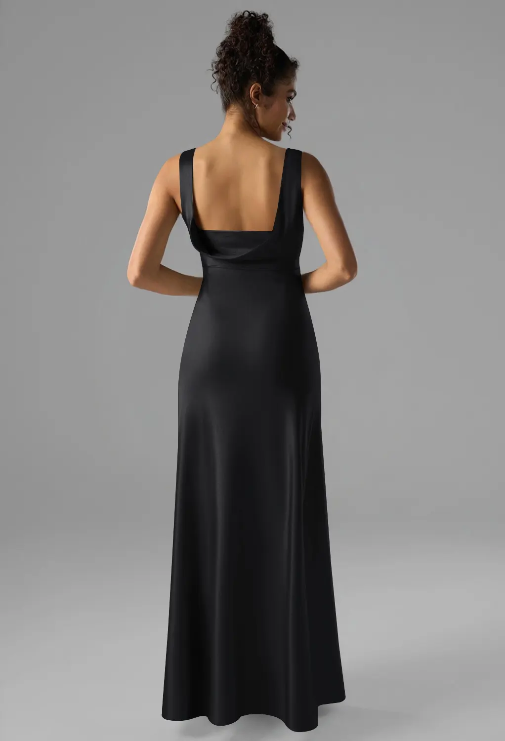 Black Metallic, Black Satin Long Bridesmaid Dresses | AW.Bridal