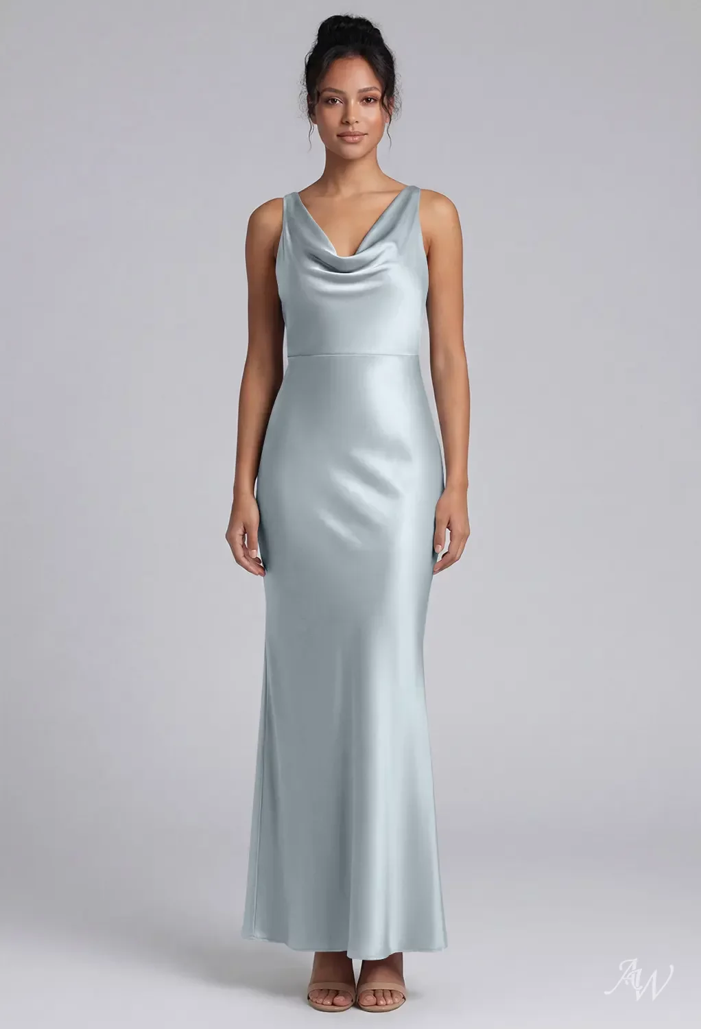 teal grey bridesmaid dresses AW.Bridal Column Cowl Neckline Floor Length Sleeveless Satin Long Dress Baby Blue Size 4 sculpted silhouette Color_beige light blue strapless prom Tamaño:XL