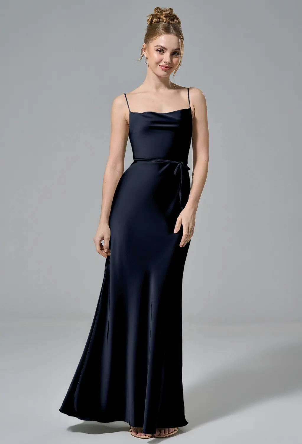 chinese dress ladies Ladivine KV1056 Size 2 Robin Blue Long Fitted Satin Maxi Slit Formal Prom Dress Off The Shoulder Gown Bridesmaid