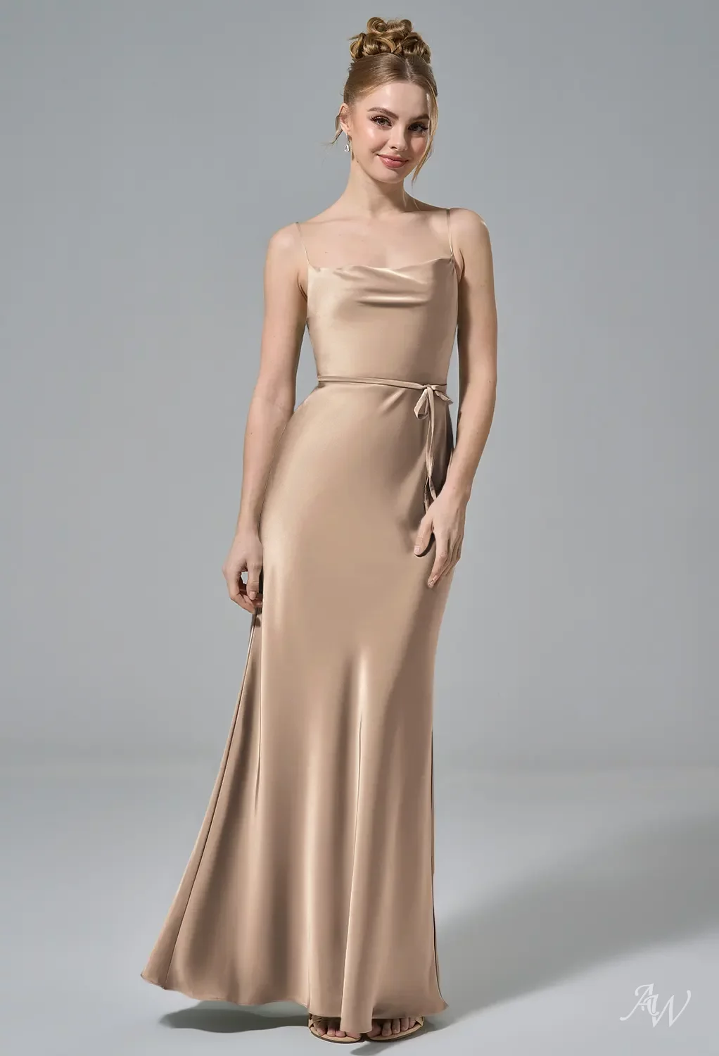 charmeuse cowl bridesmaid dress AW.Bridal Column Neckline Floor Length Sleeveless Spaghetti Straps Satin Long Dresses Taupe Size 16 Size:19.5 - XXXL this floor offline V-Neck Tulle Evening Mermaid
