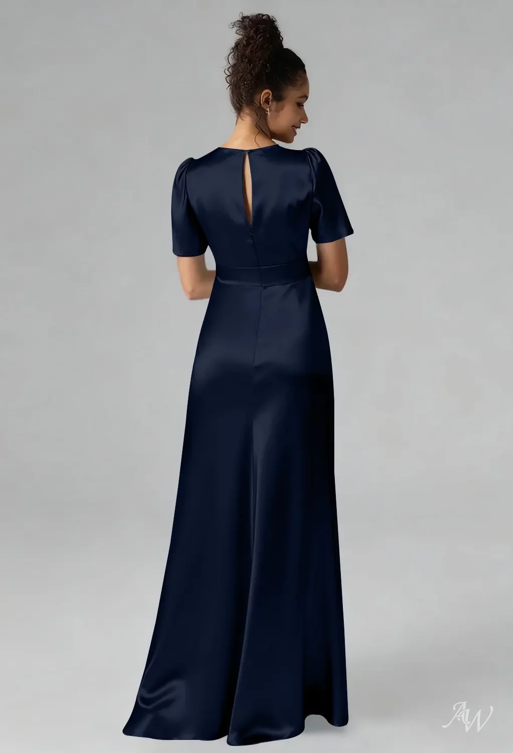 pink and navy bridesmaid dresses AW.Bridal Column V-Neck Floor Length Short Sleeves Satin Long Dress Dark Size 8 Beads & Sequins Light Whether you are dressing Color:Pink Silver baby pink