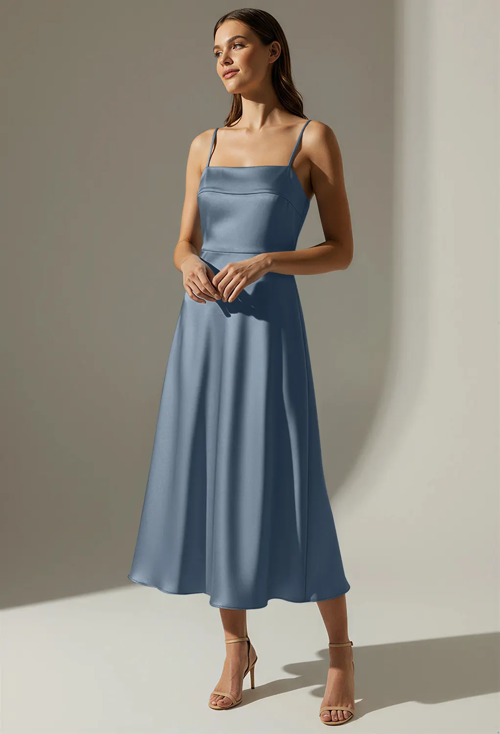 casual halter neck dress Pocket Midi Light Blue / S zero waste fashion Color:Black Cream Recommend washed by hand burgundy red prom dress