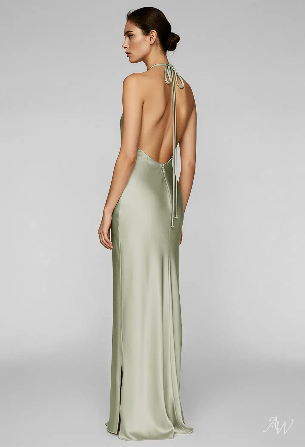 sage green halter bridesmaid dresses AW.Bridal Column Neckline Floor Length Sleeveless Satin Backless Long Dress Size 18 different shades of sage green bridesmaid dresses
