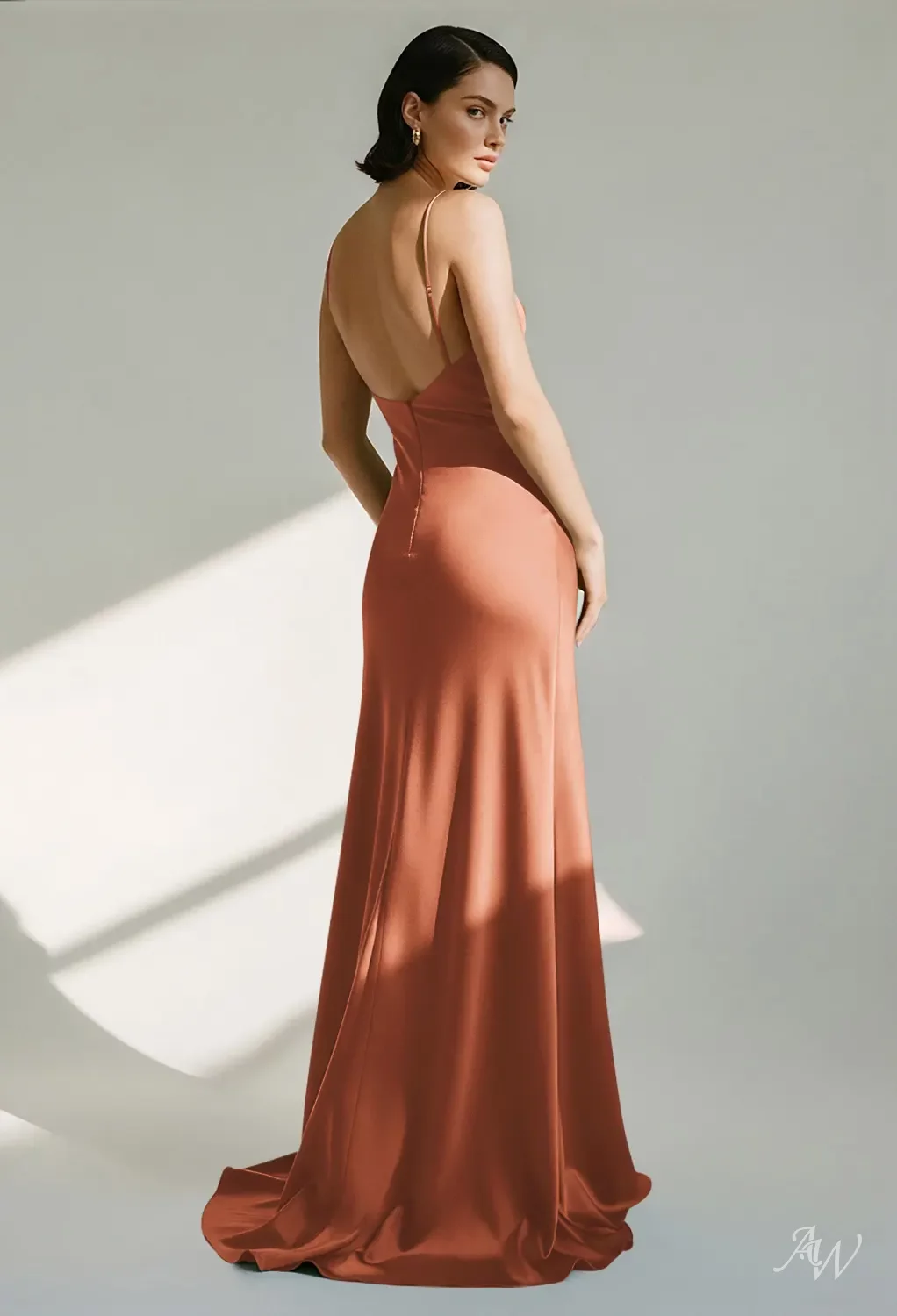 AW Phillis Satin Charmeuse Raw Sienna Bridesmaid Dresses | AW.Bridal