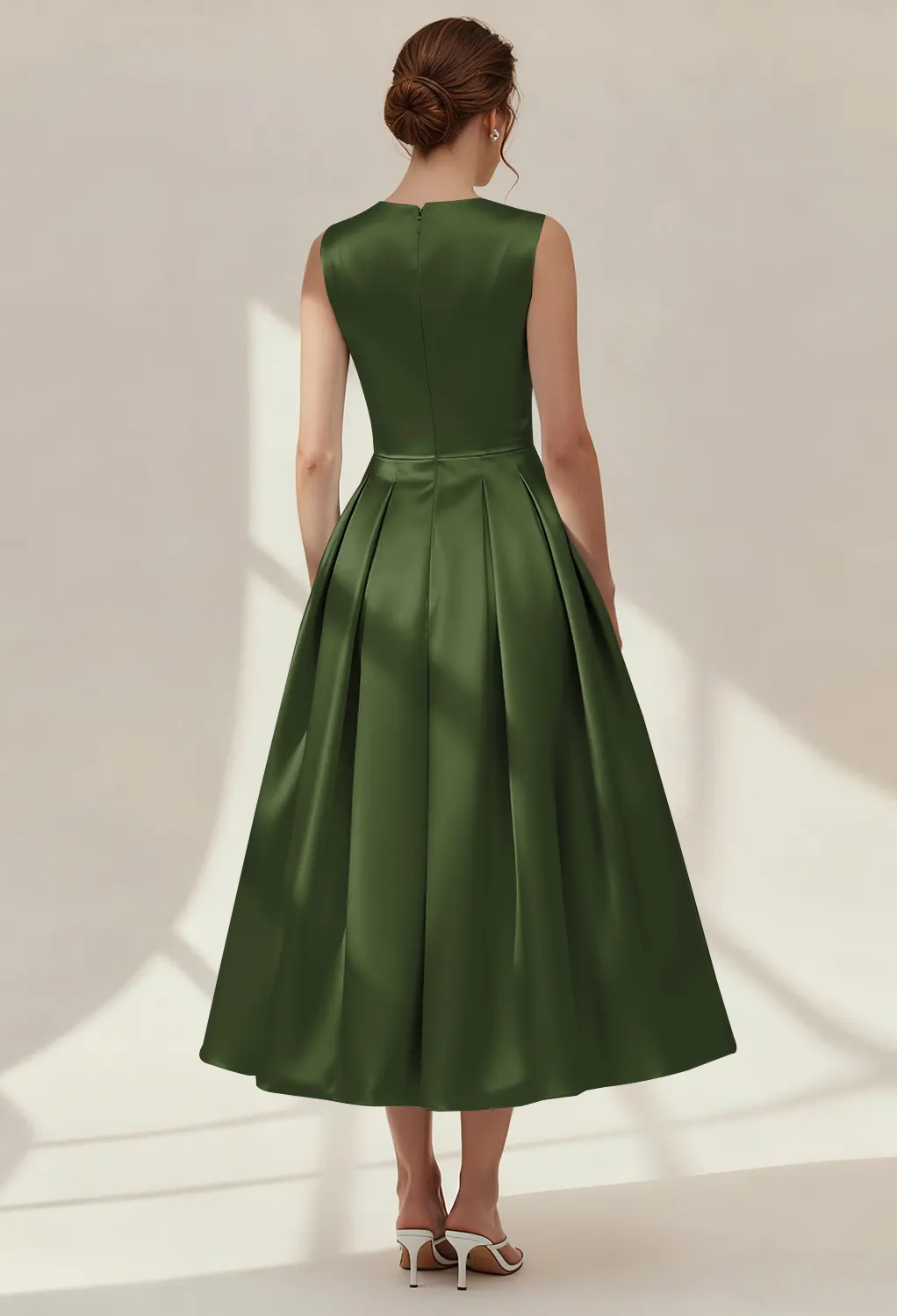 olive green short bridesmaid dresses A-line Short Sleeves High Low Chiffon Bridesmaid Dresses
