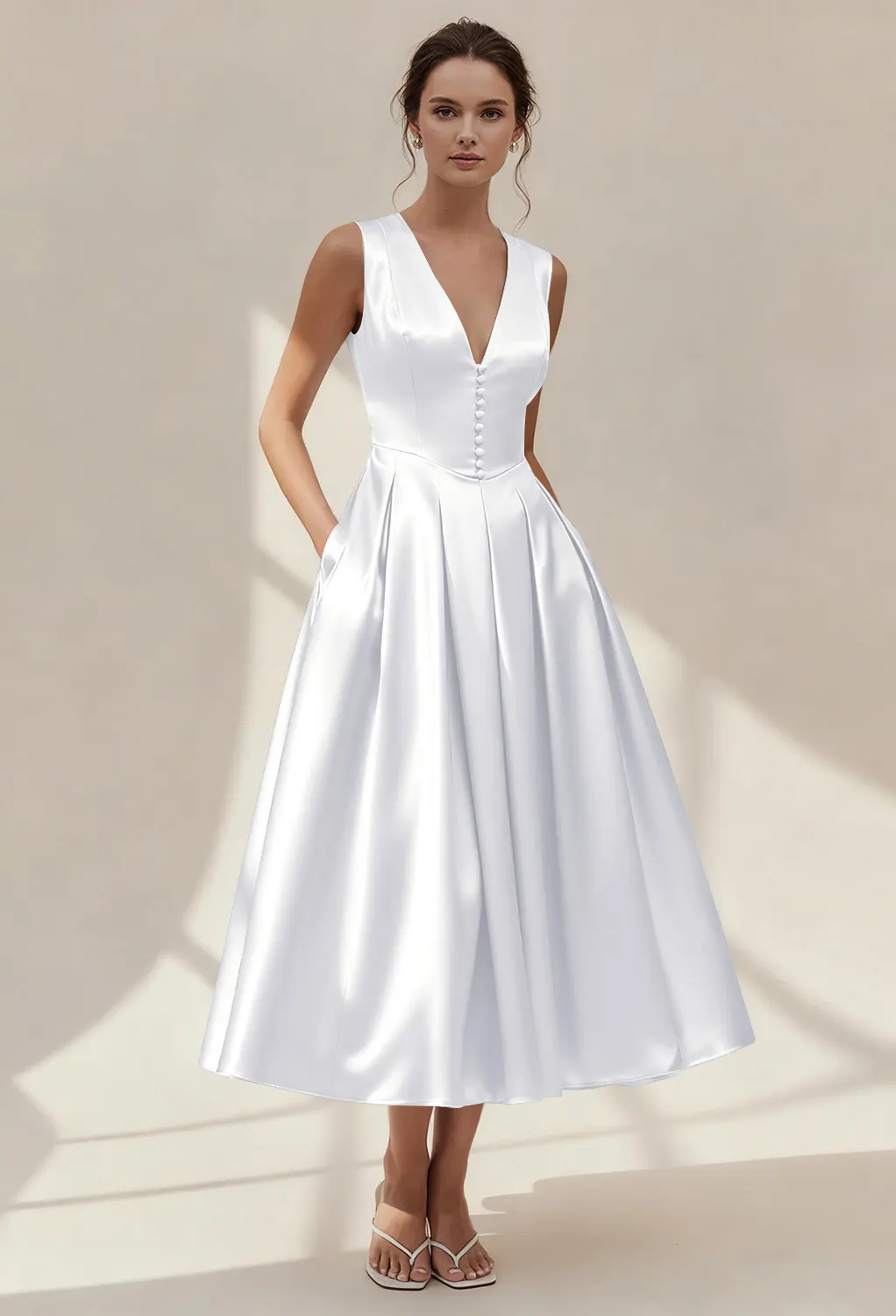 white room bridesmaid dresses White Satin One Shoulder Bridesmaid Dresses, Wedding Party Dresses, MBD188