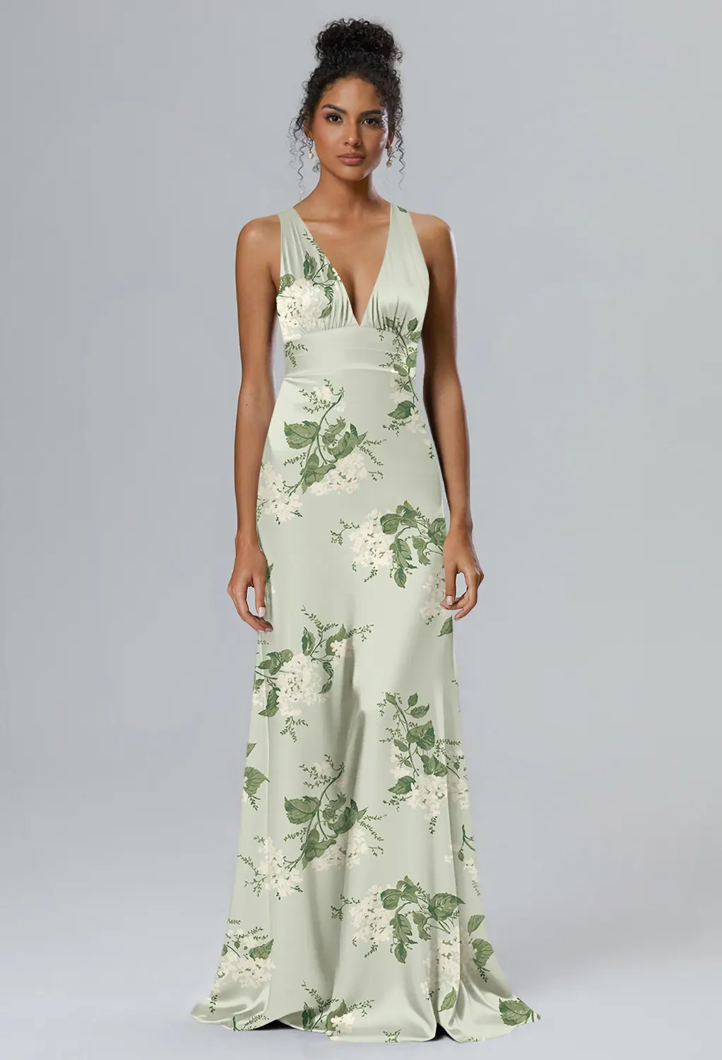 sage green garden party dress Sage Garden Party, Green Floral Long Bridesmaid Dresses