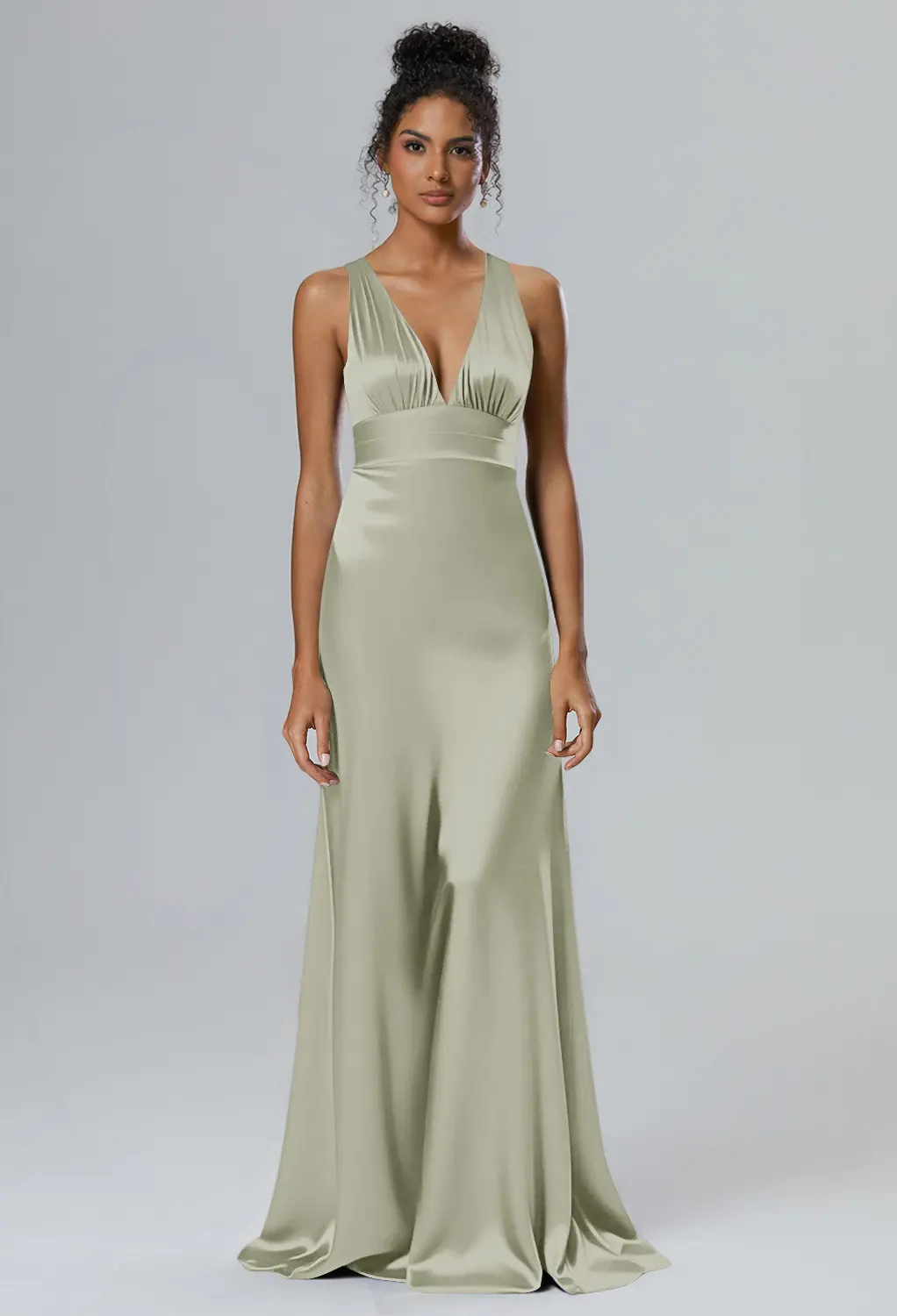 blue dress for baby girl Zapaka Women Dusty Sage Bridesmaid Dress Mermaid Halter Backless Ruched Long Wedding Guest Dress, Dusty Sage / US18W main image 0
