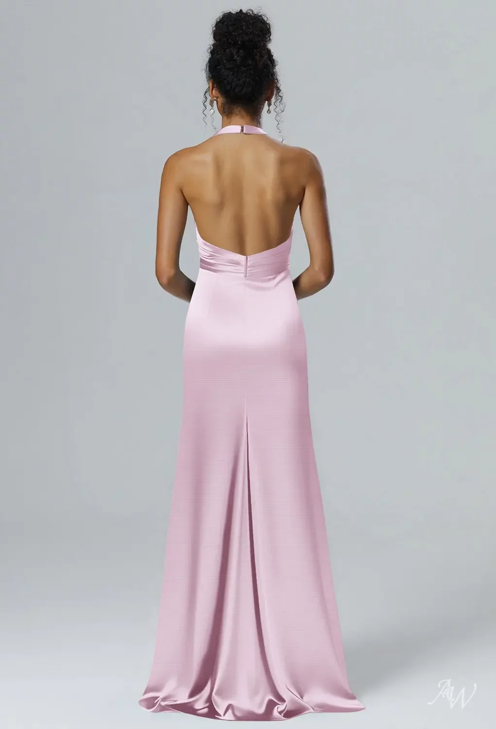 strapless open back dress Pearl Pink Satin Cowl Neck Bridesmaid Dress Sheath Floor-Length