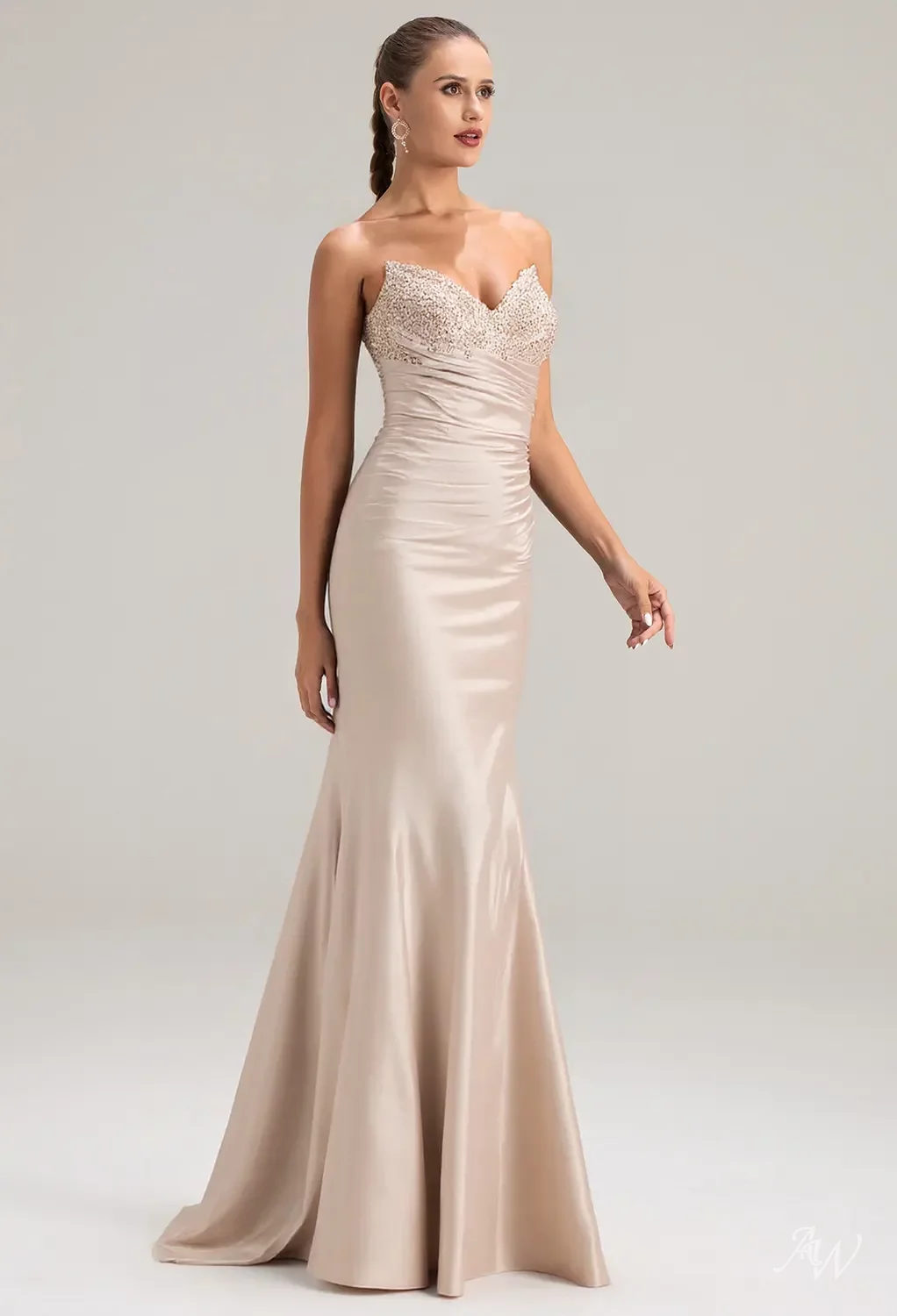 catherine evening dresses AW.Bridal Mermaid V-Neck Floor Length Sleeveless Strapless Prom Dresses Dress Biscotti Size 6
