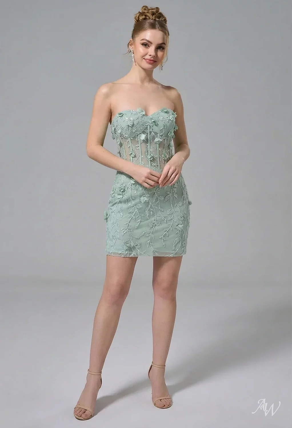 sage green dress short AW Emily Dresses Sequin