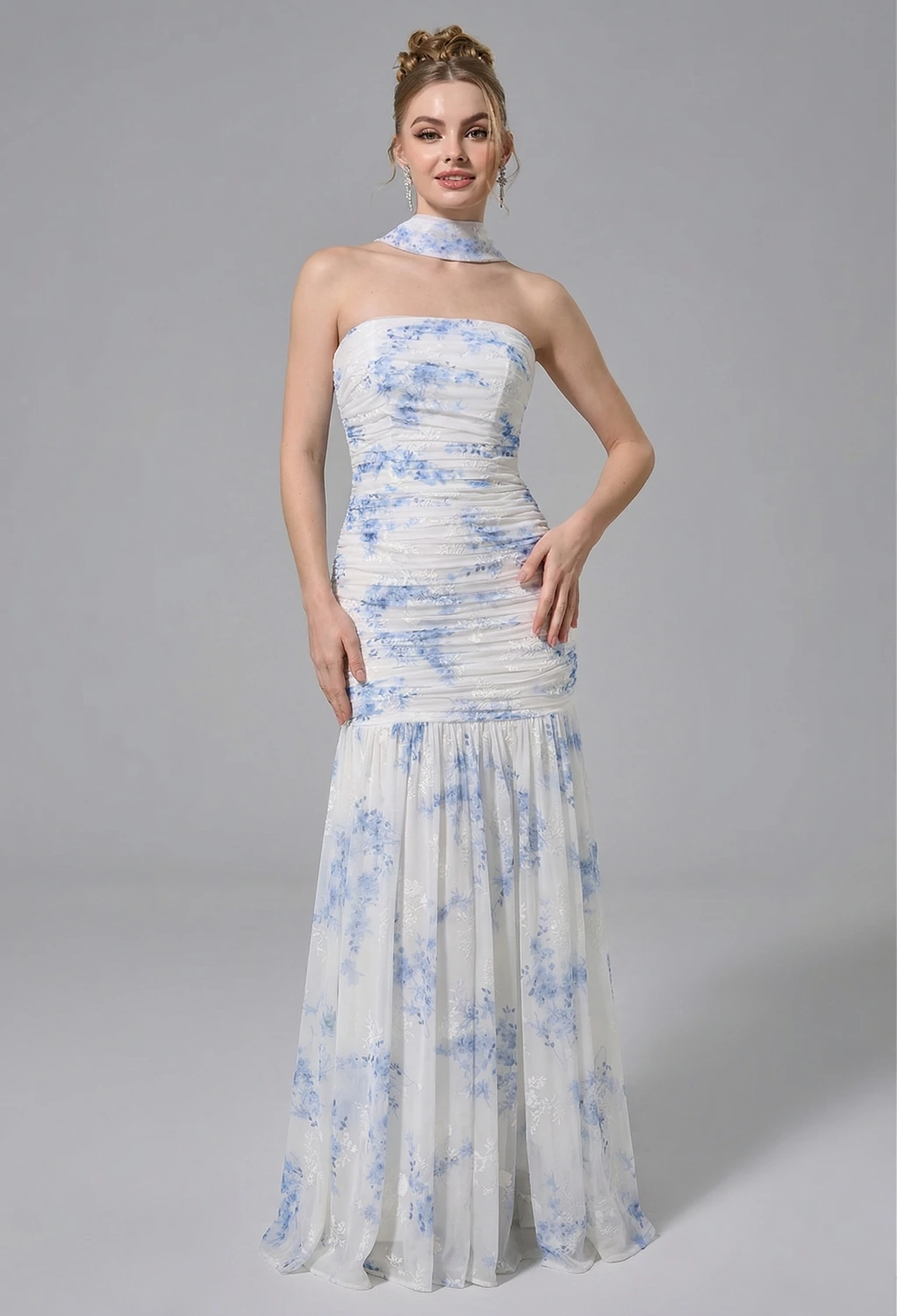 blue and white prom dresses Sweetheart Neck Blue/White Lace Tea Length Dresses, Strapless Blu  Shiny Party Fully lined Structure White Prom Dresses | AW.Bridal