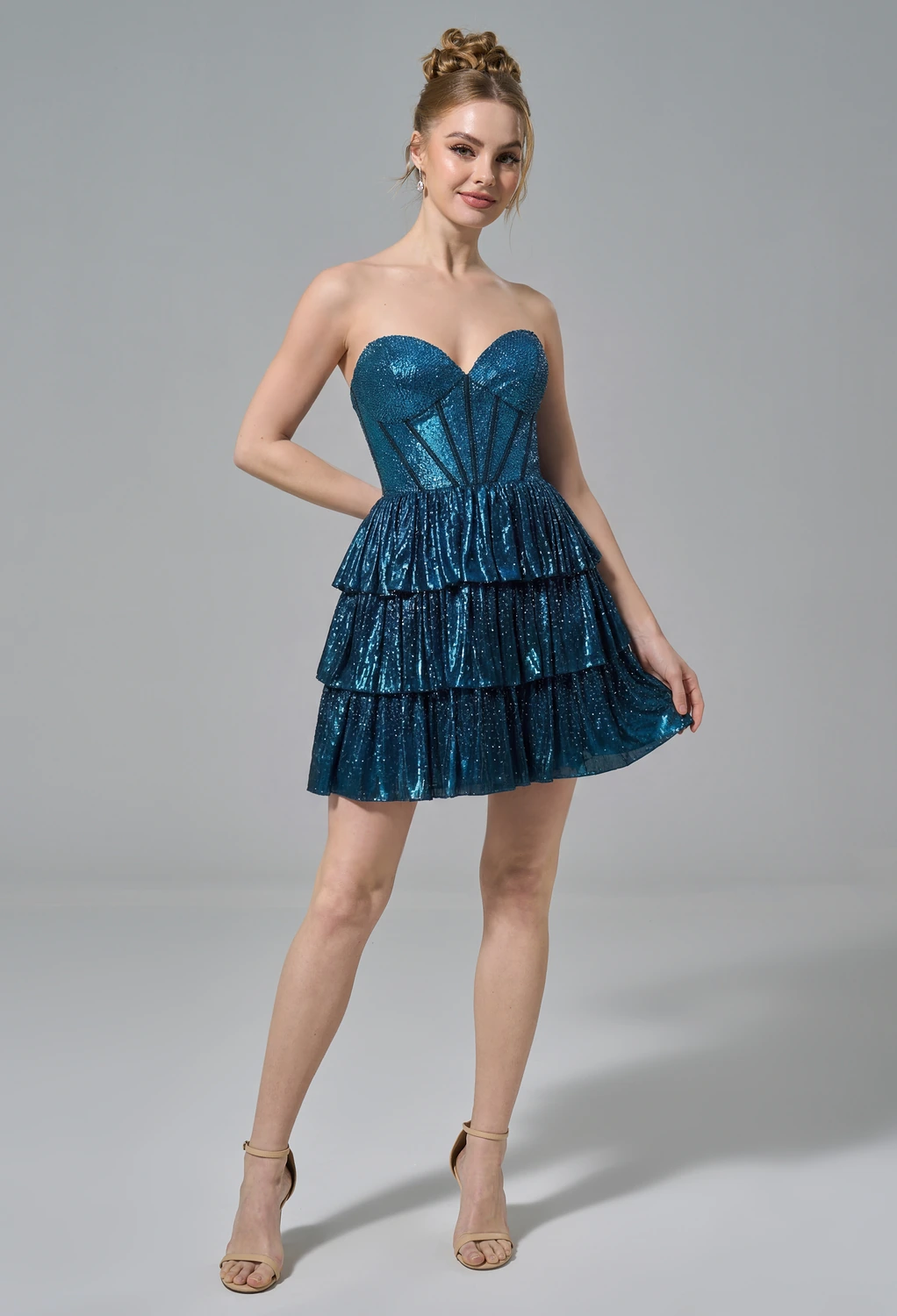 ink blue color dress Ink Blue Chiffon Thin Straps V-Neck A-Line Bridesmaid Dress main image 1