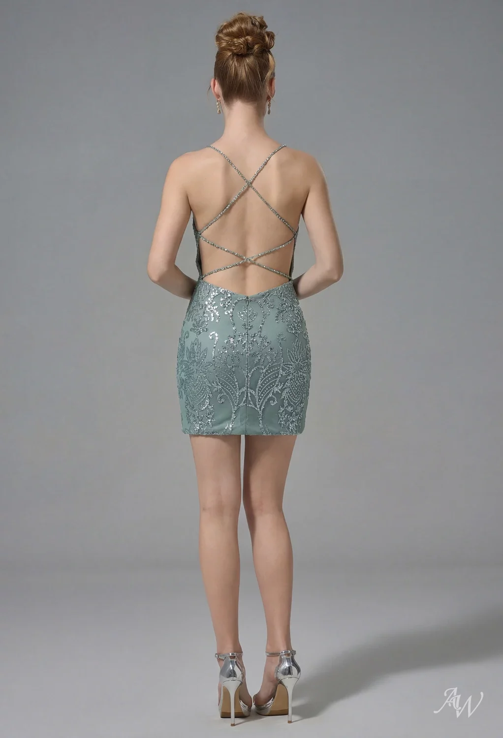 slim fit dress slacks 3D Floral Short Glitter Dress by Ladivine 9245 main image 1