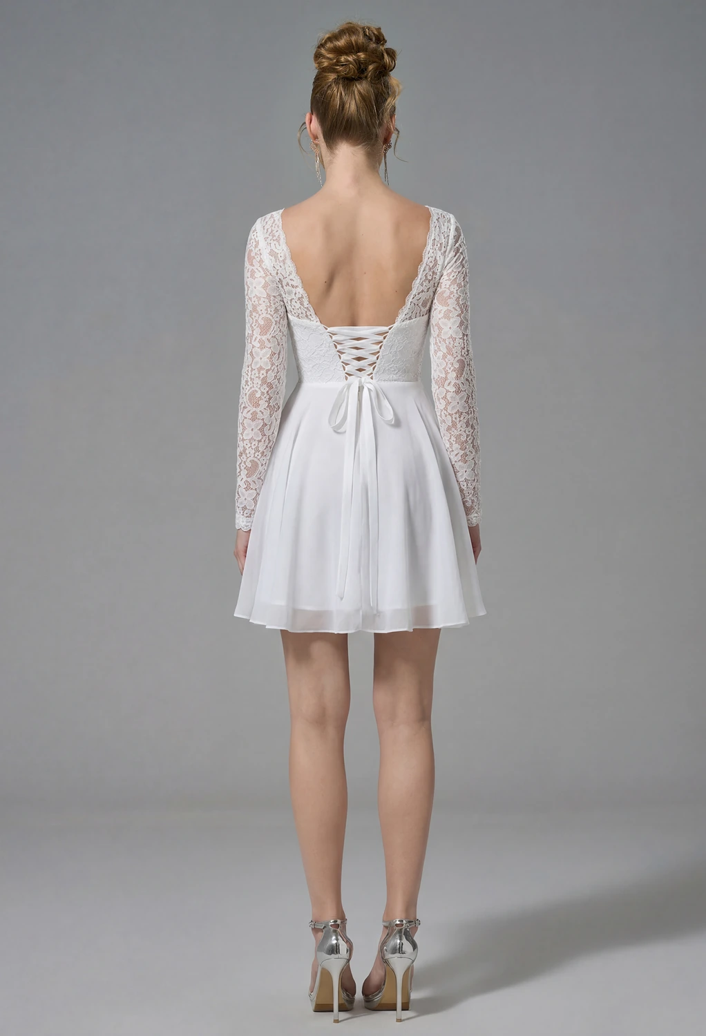 sachin and babi light blue dress Lace Long Sleeves Illusion High Neck Homecoming Dress with Pearl – BIZTUNNEL main image 0
