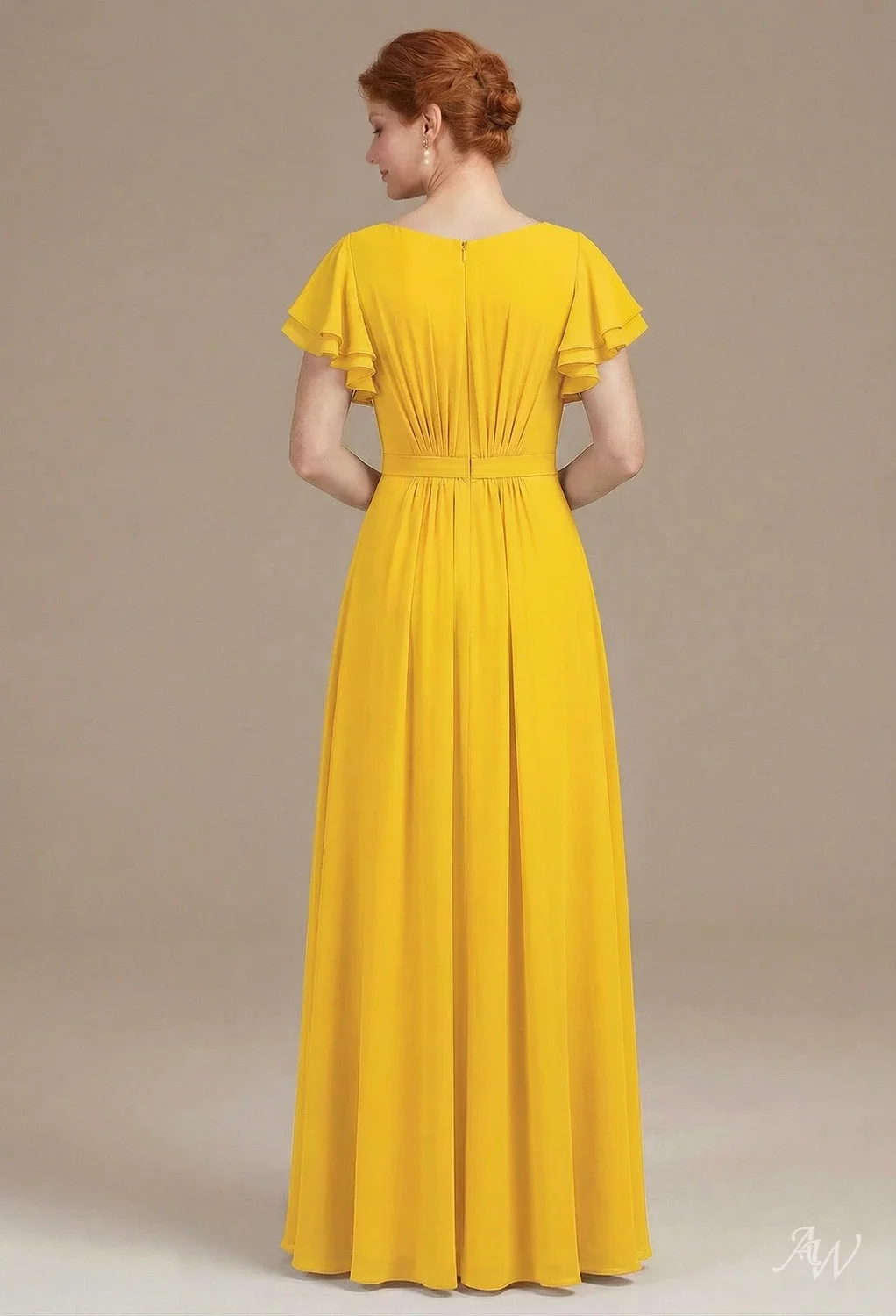 mustard a line dress AW.Bridal A-line Bateau Neckline Floor Length Short Sleeves Mother of the Bride Dresses Dress Mustard Yellow Size 18