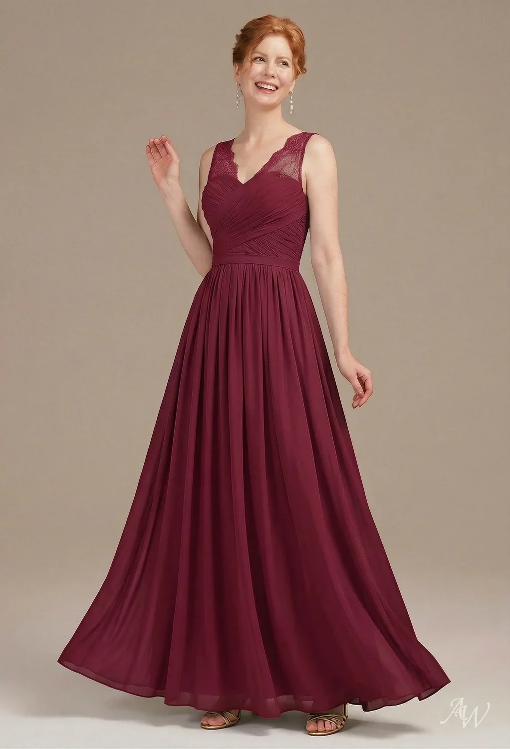 burgundy dresses for mother of the bride Burgundy Chiffon Long Mother of The Bride Dress with Cape main image 0
