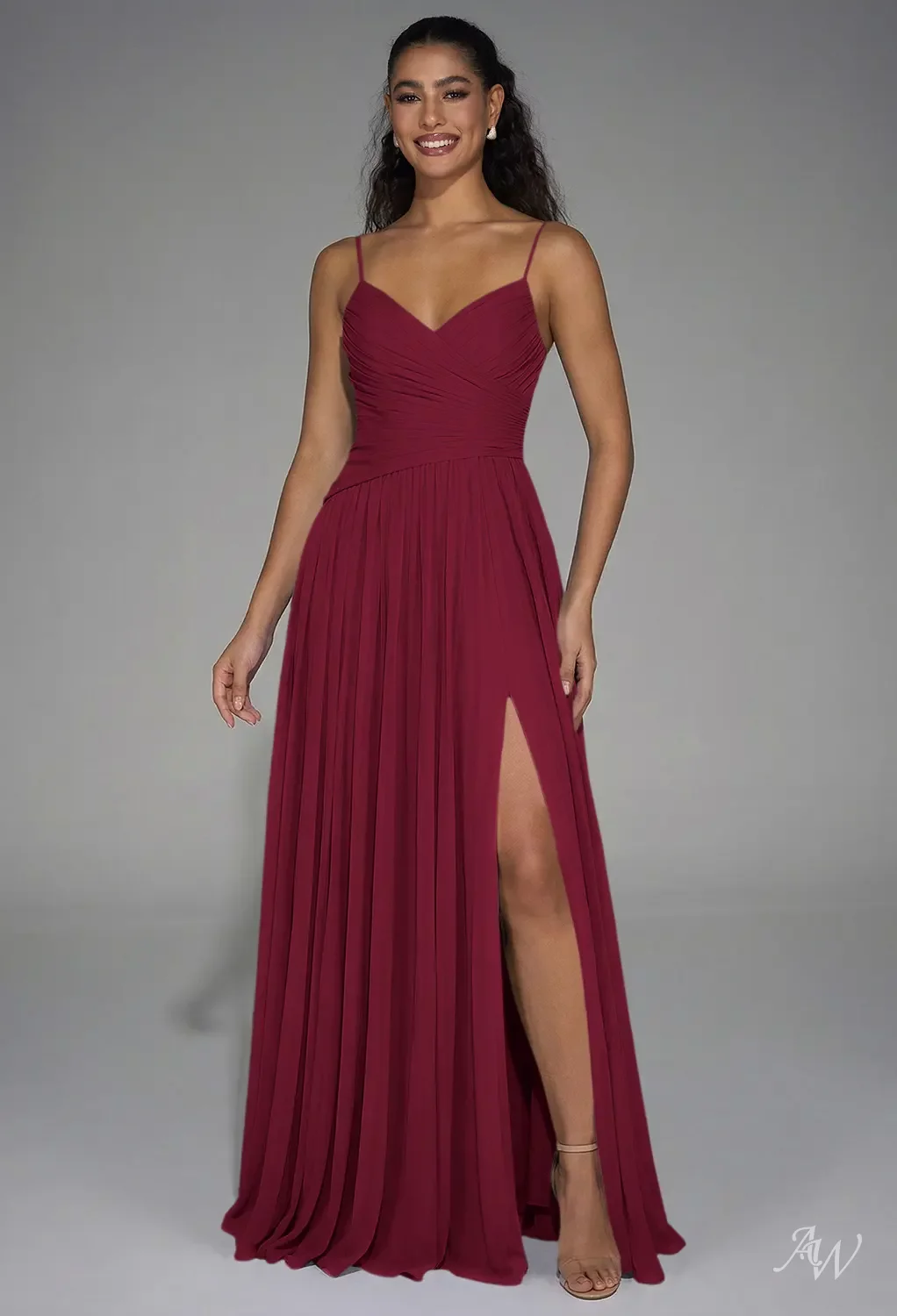 angelina maxi dress burgundy AW.Bridal A-line V-Neck Floor Length Sleeveless Spaghetti Straps Pleat Drop Waist Long Bridesmaid Dresses Size 18 Babyboo fashion
