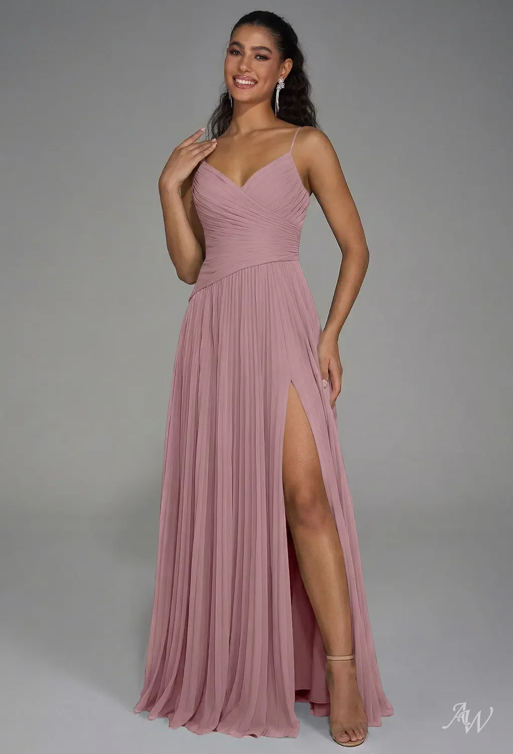 knee length dresses for ladies Mauve Bridesmaid Dresses-Inexpensive Long Flutter Gown Juliet 261 main image 0