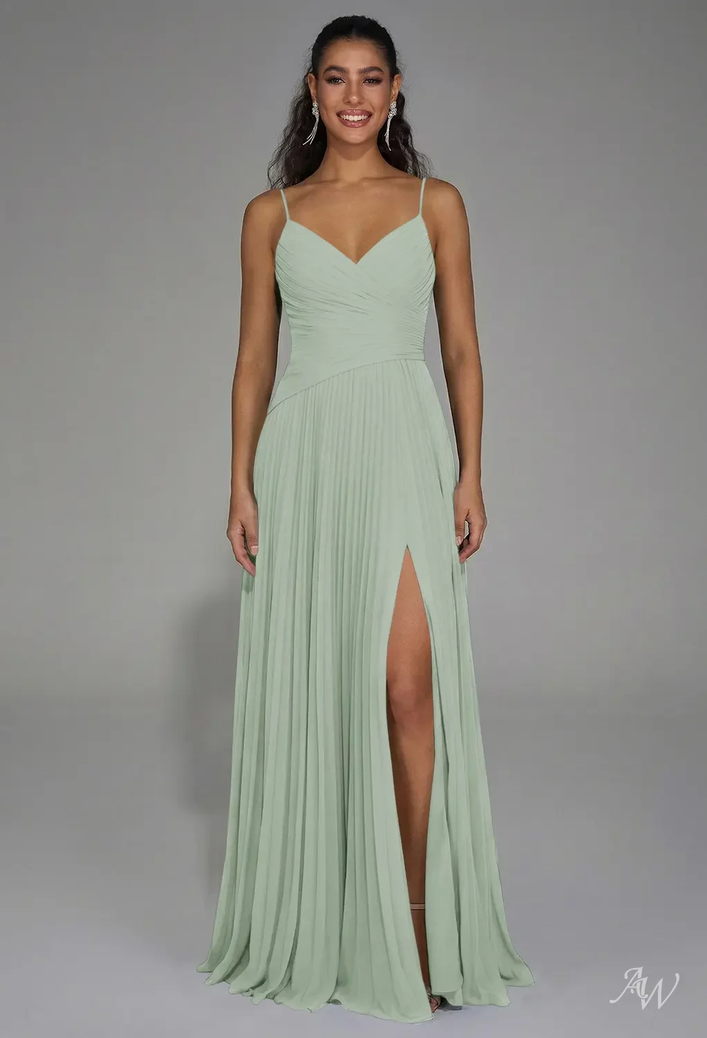 angelina green dress AW.Bridal A-line V-Neck Floor Length Sleeveless Spaghetti Straps Pleat Drop Waist Wedding Guest Dresses Sage Size 4 angelina green 2022
