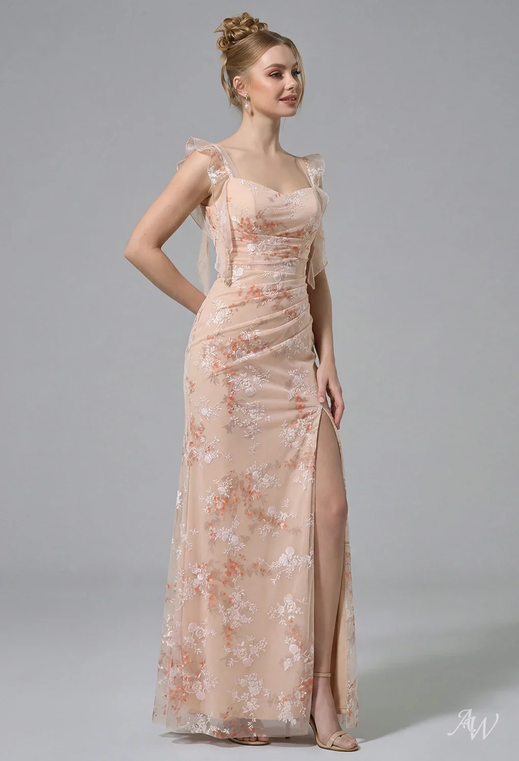 apricot prom dress Apricot A-Line Layers Cap Sleeves Wedding Guest Dress