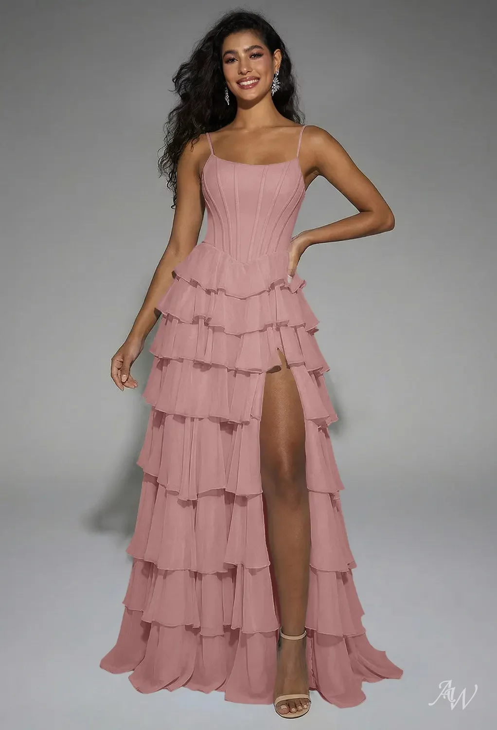 dusty rose pink formal dresses Dusty Rose Pink Long Formal Dress with Sheer Sleeves Dusty Rose / 16 main image 0