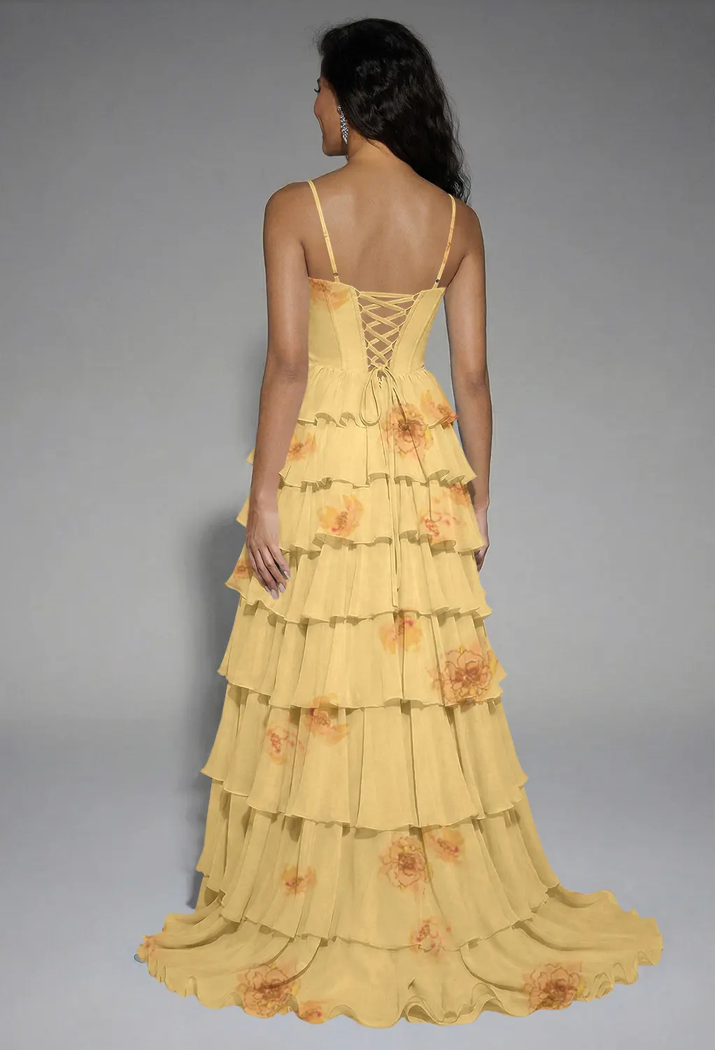 gold floral bridesmaid dresses Pale Yellow Rococo Floral Bridesmaid Dress Chiffon Size Medium