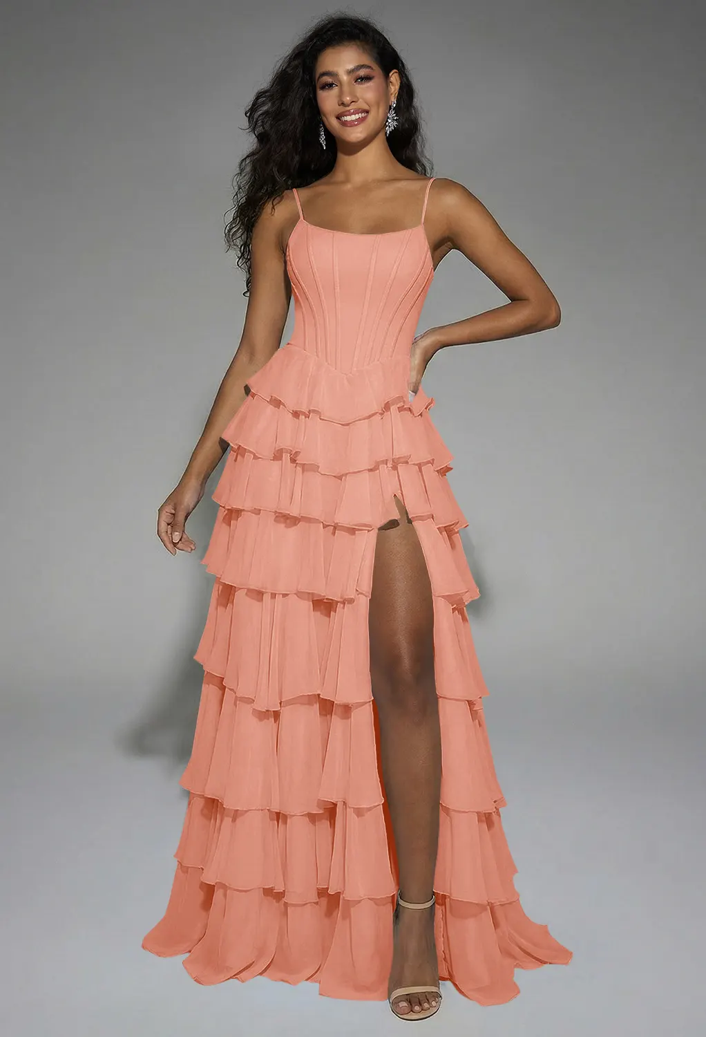 homecoming dresses peach color Pink Prom group-530
