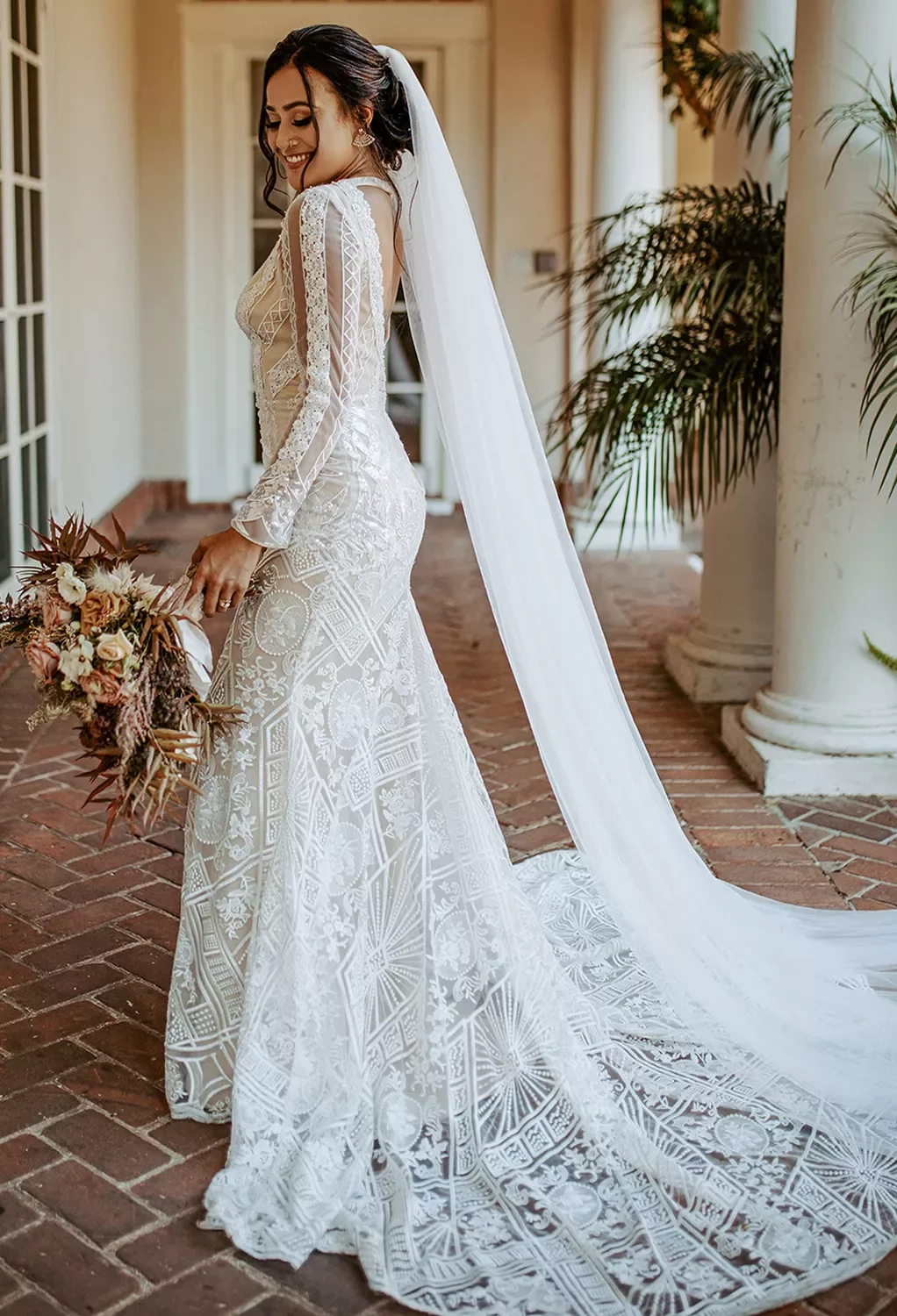 fitted lace wedding dress [Final Sale] 2 In 1 Vintage Lace A-Line Long  Sleeve Wedding