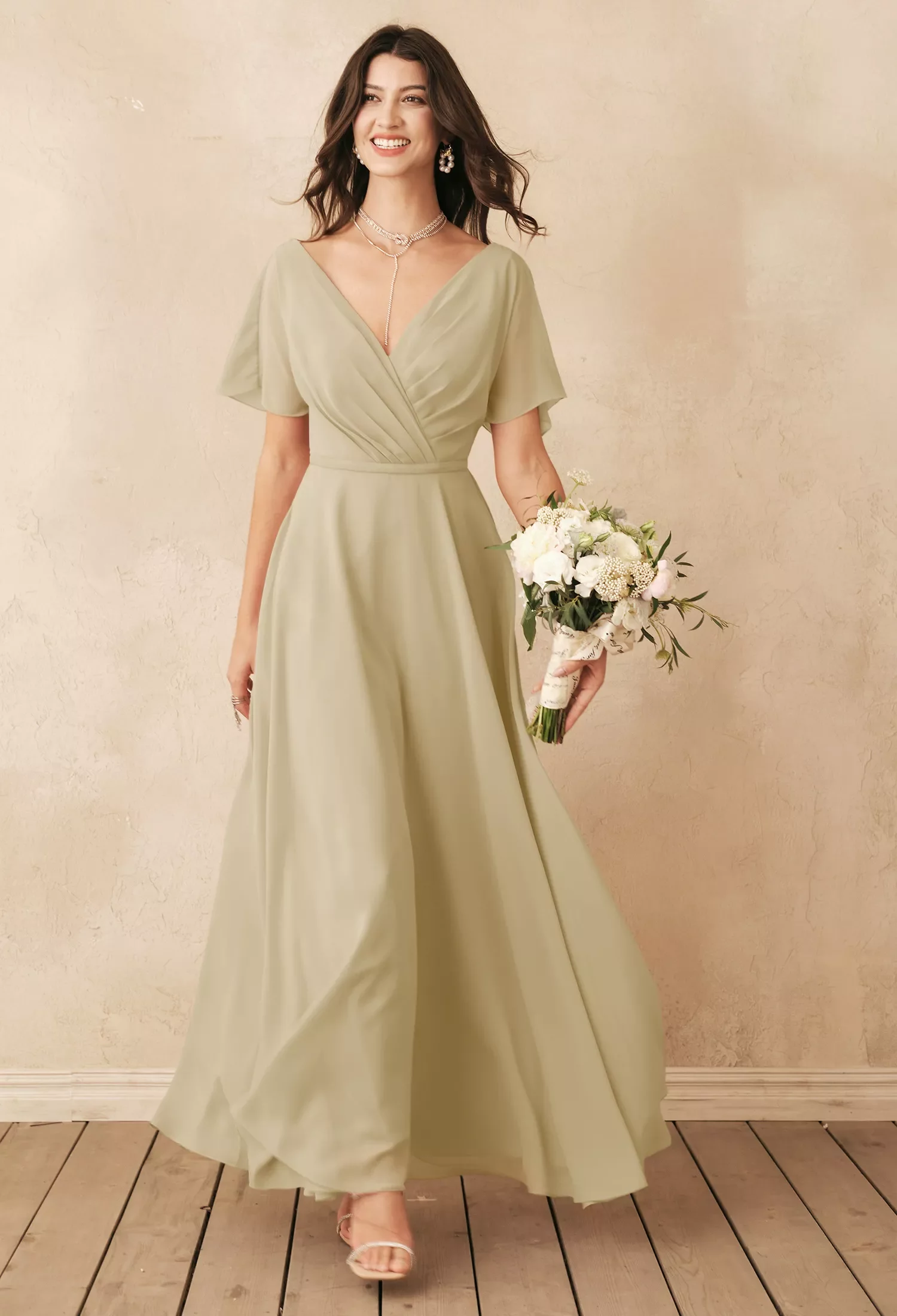 olive green bridesmaid dresses nz AW Ginny Dress, Dark Emerald Chiffon Floor Length V-Neck Mia Dress in Navy first birthday girl Color:NUDE BLUSH Short sleeve