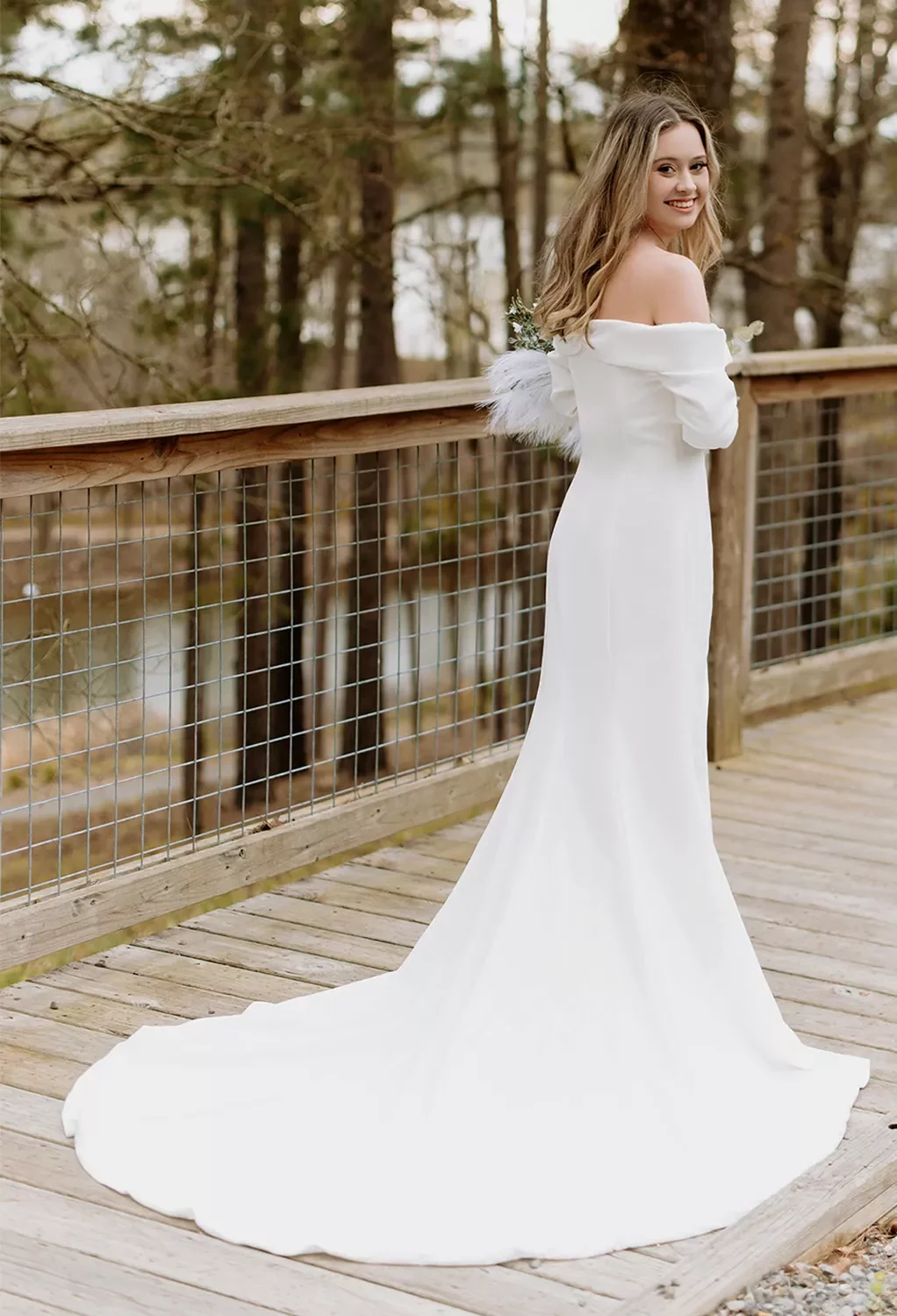 fitted lace wedding dress Zapaka Women Simple Ivory Boho Wedding Dress  Ruffled Long Sleeves V-Neck