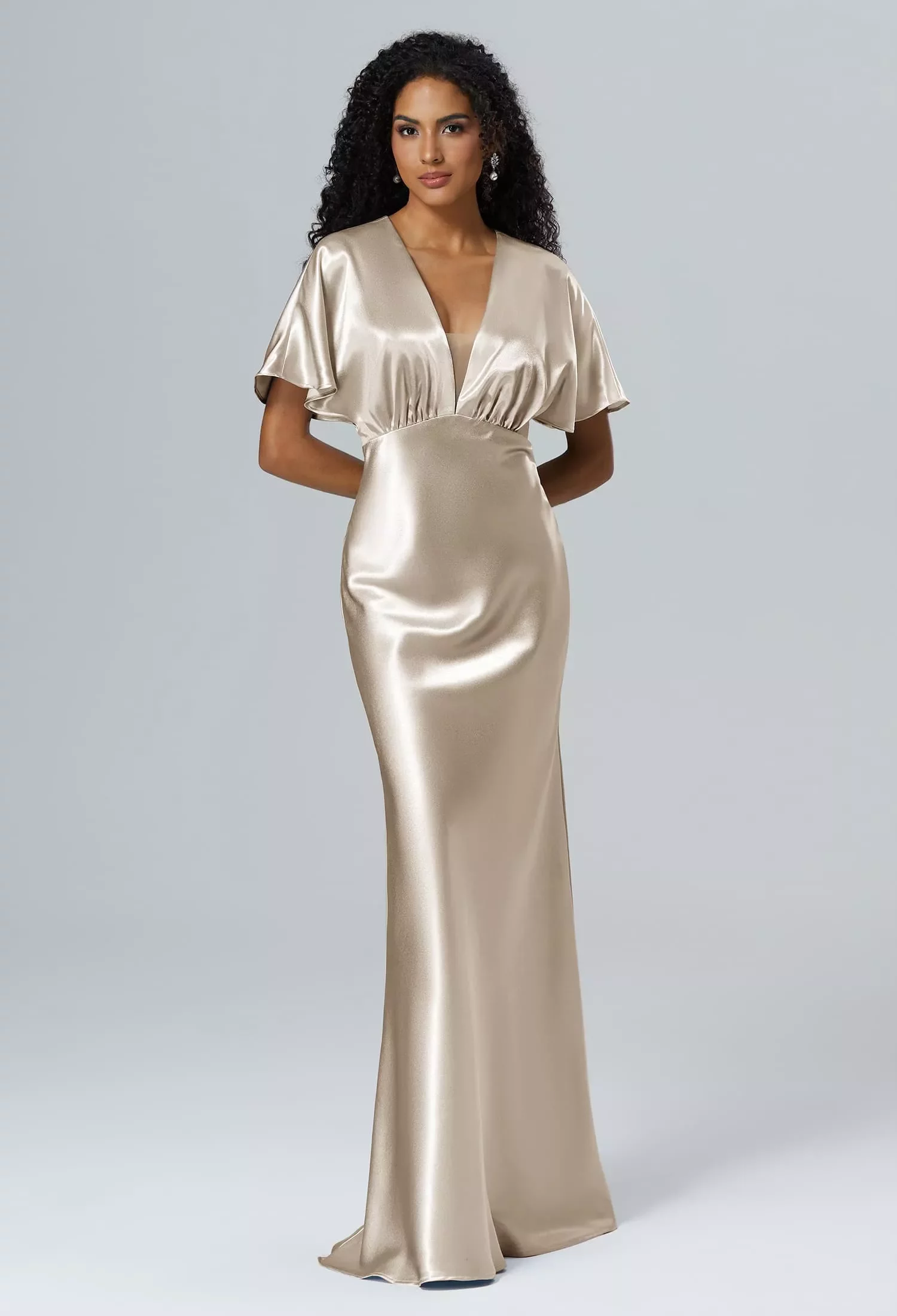 AW Otthild Dress, Green Mist Crystal Satin Satin Charmeuse Floor Length  V-Neck Bridesmaid Dresses | AW.Bridal New Zealand