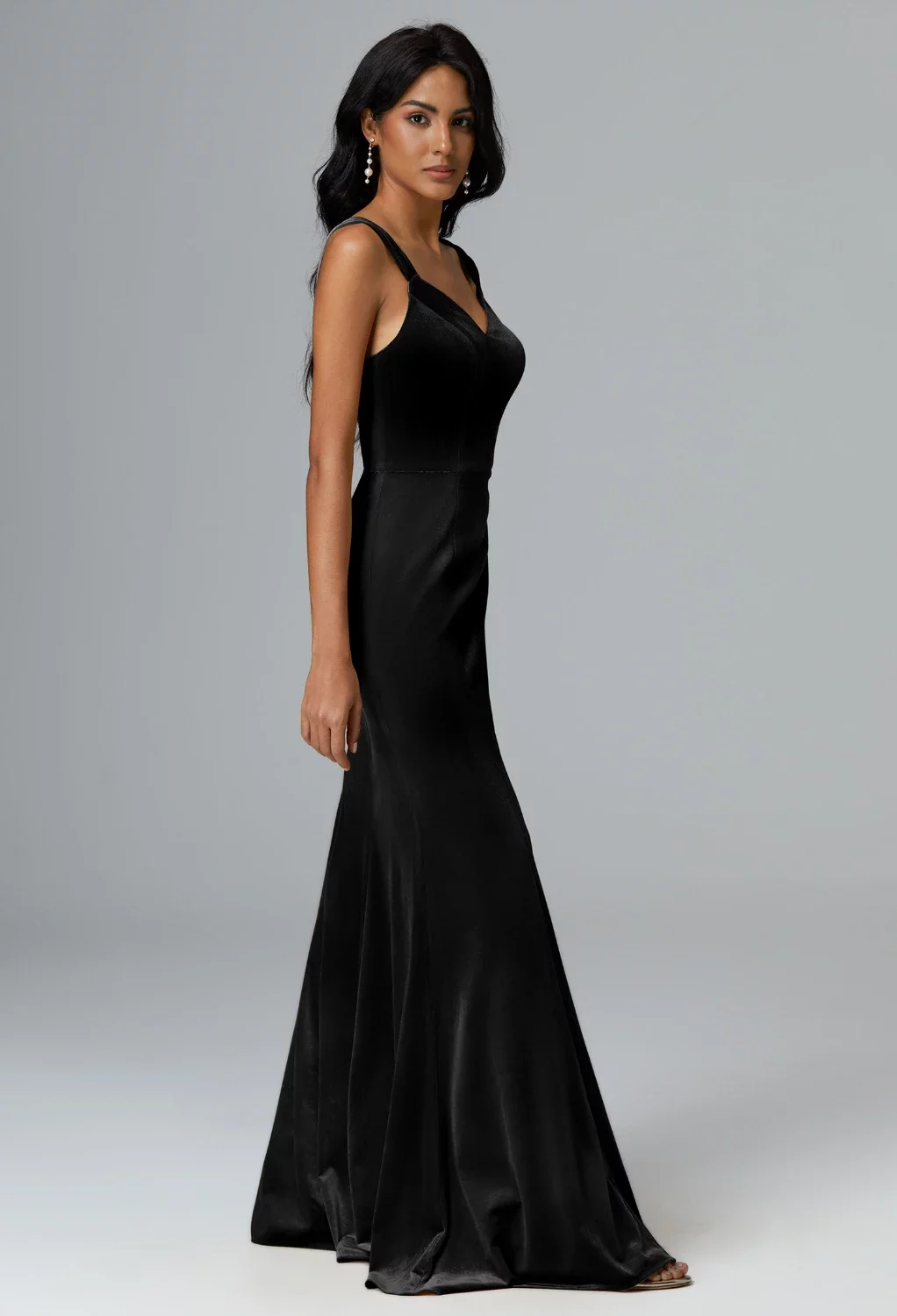formal dresses maitland Ladivine CD386 Elegant A-line Formal Gown with Neck Scarf Black / 10 main image 1