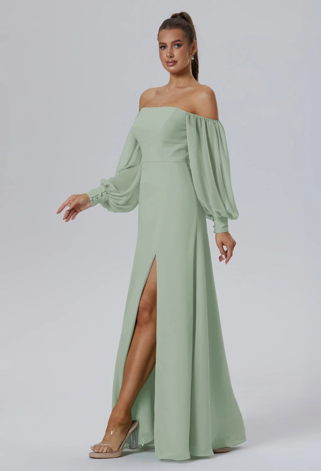 Dress Outfit Earthy Green Dress AW Demeter Dress, Ivory Chiffon Floor Length Off The Shoulder Bridesmaid Dress Outfit Earthy Green Dress AW Demeter Dress, Ivory Chiffon Floor Length Off The Shoulder Bridesmaid