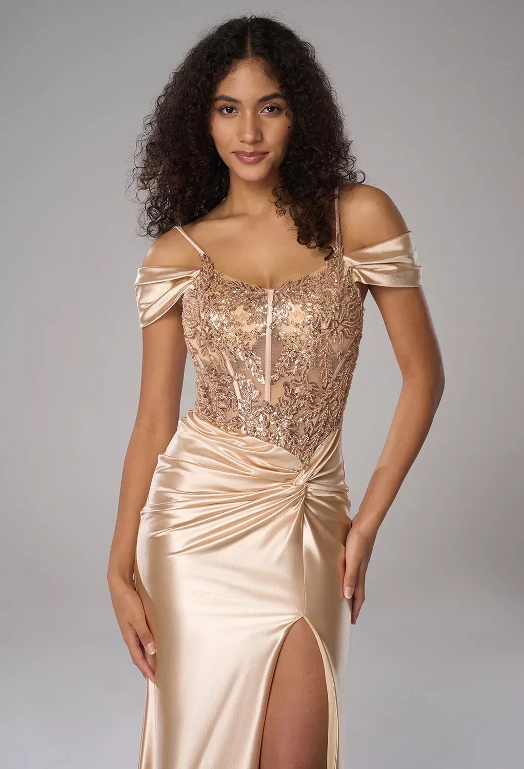 rose gold dress nz Prisilla Rose Gold Sequin Rose Gold Gown – Alamour The Label main image 1
