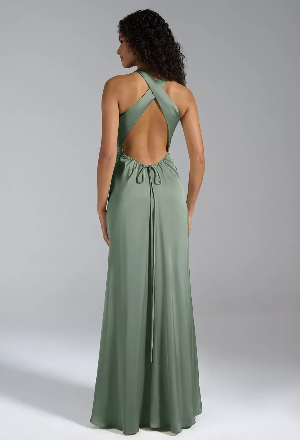 AW Xanthe Dress, Oil Green Crystal Satin Satin Charmeuse Floor Length  Halter Neckline Bridesmaid Dresses | AW.Bridal New Zealand