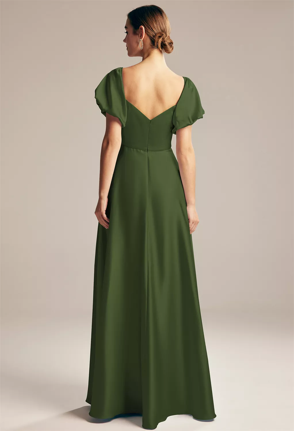 blue dress for baby girl Olive Green Shiny Elastic Satin High Low Slit Bridesmaid Dresses, CB0249 US12 / As Pic
