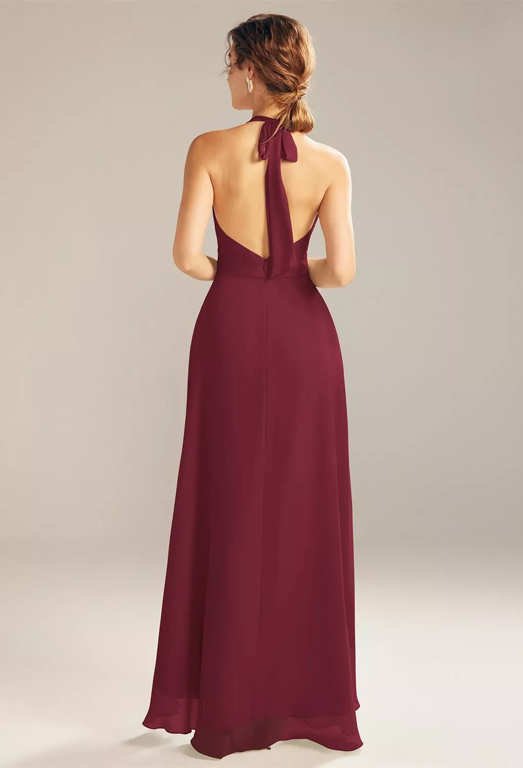 burgundy dress nz Burgundy V-Neck Short Sleeve Satin Maxi Bridesmaid Dress With Slit Change Color From Swatches / L / N12