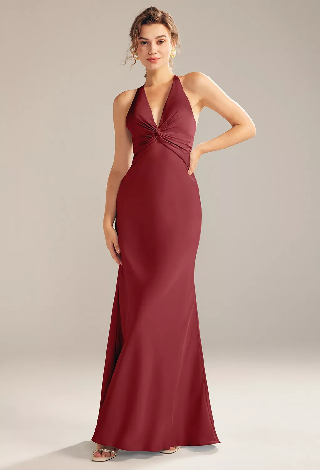 burgundy dress nz Aiana Satin Maxi Dress main image 1