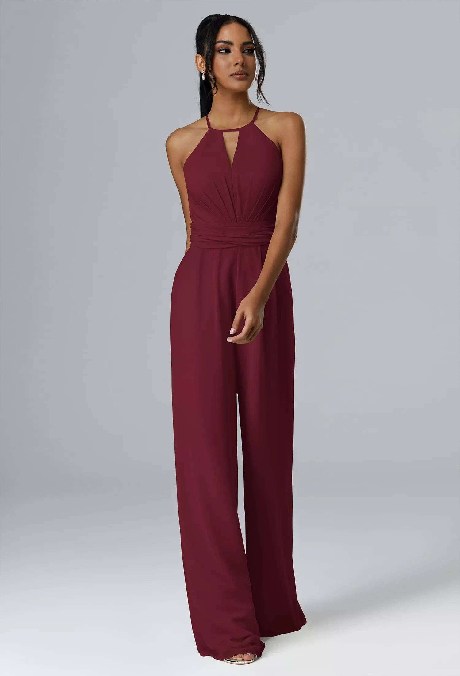 burgundy bridesmaid dresses nz Burgundy Tulle Sweetheart Ruffle Sleeve Pocket Maxi Bridesmaid Dress Burgundy / 2X / N20