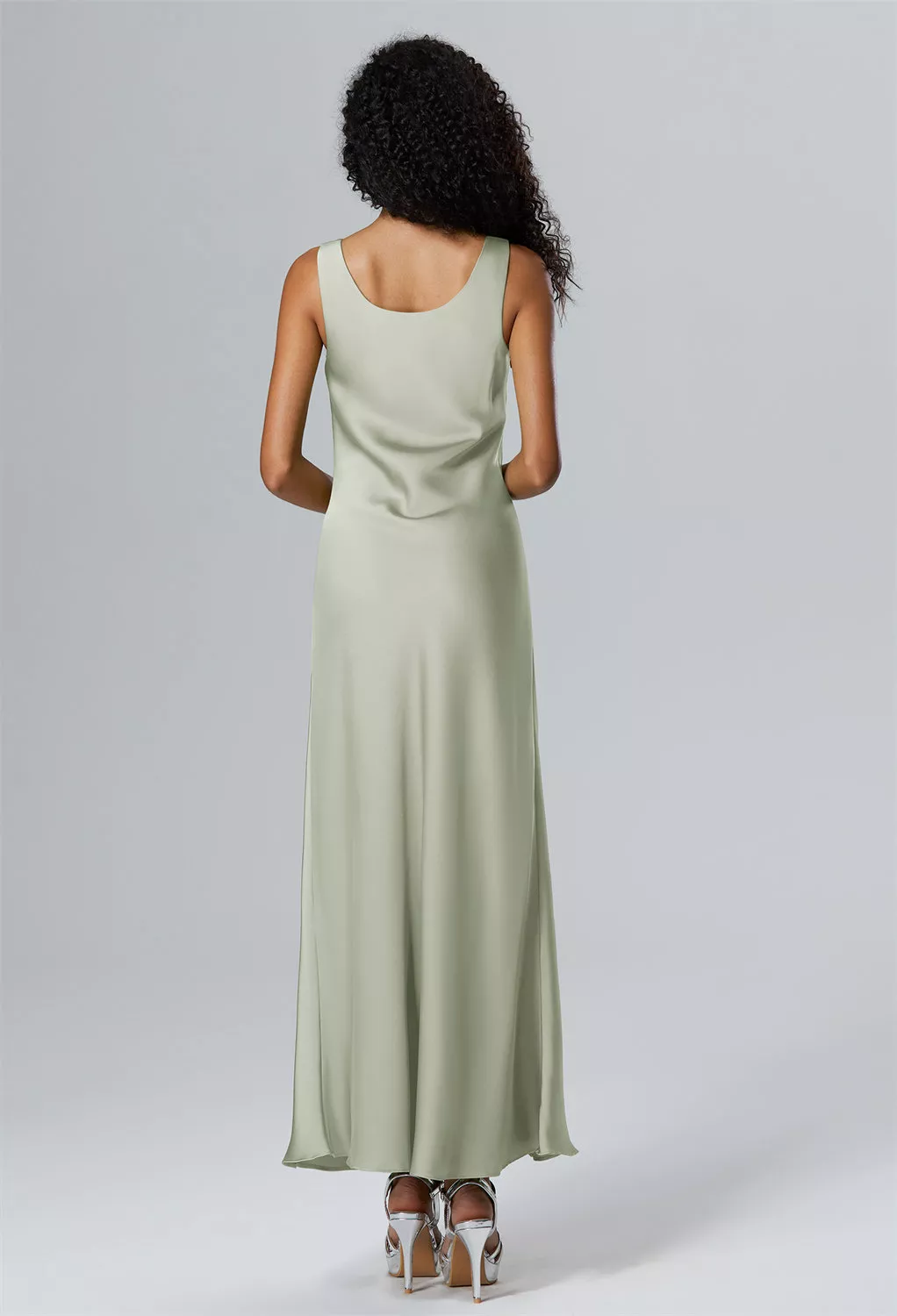 slim fit dress slacks Sage Green Bridesmaid Dress- Cowl Neck – Veils & More NZ main image 1