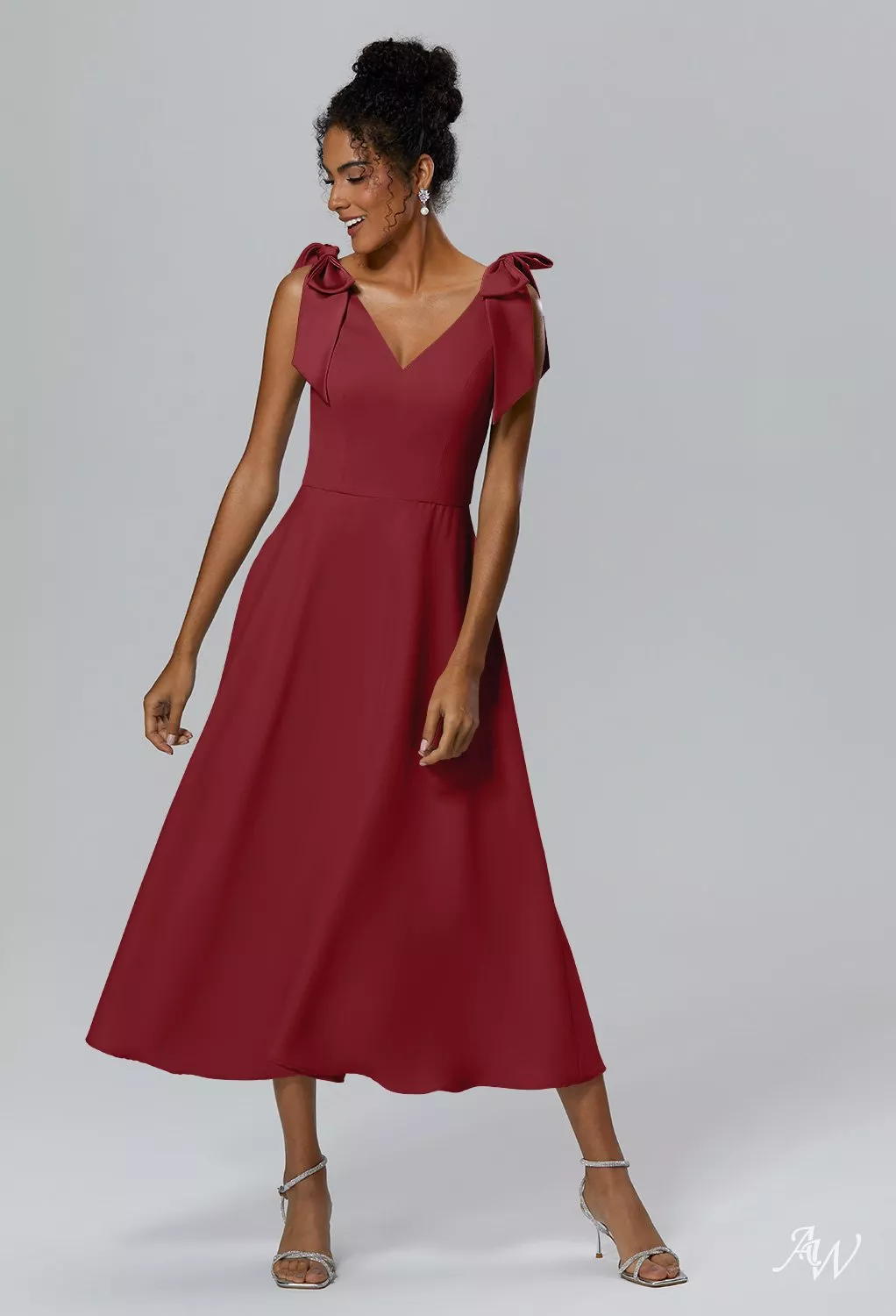 burgundy bridesmaid dresses nz ZAPAKA Women Burgundy Bridesmaid Dress A-line Chiffon V-neck Wedding Party  Dress – ZAPAKA NZ main image 0