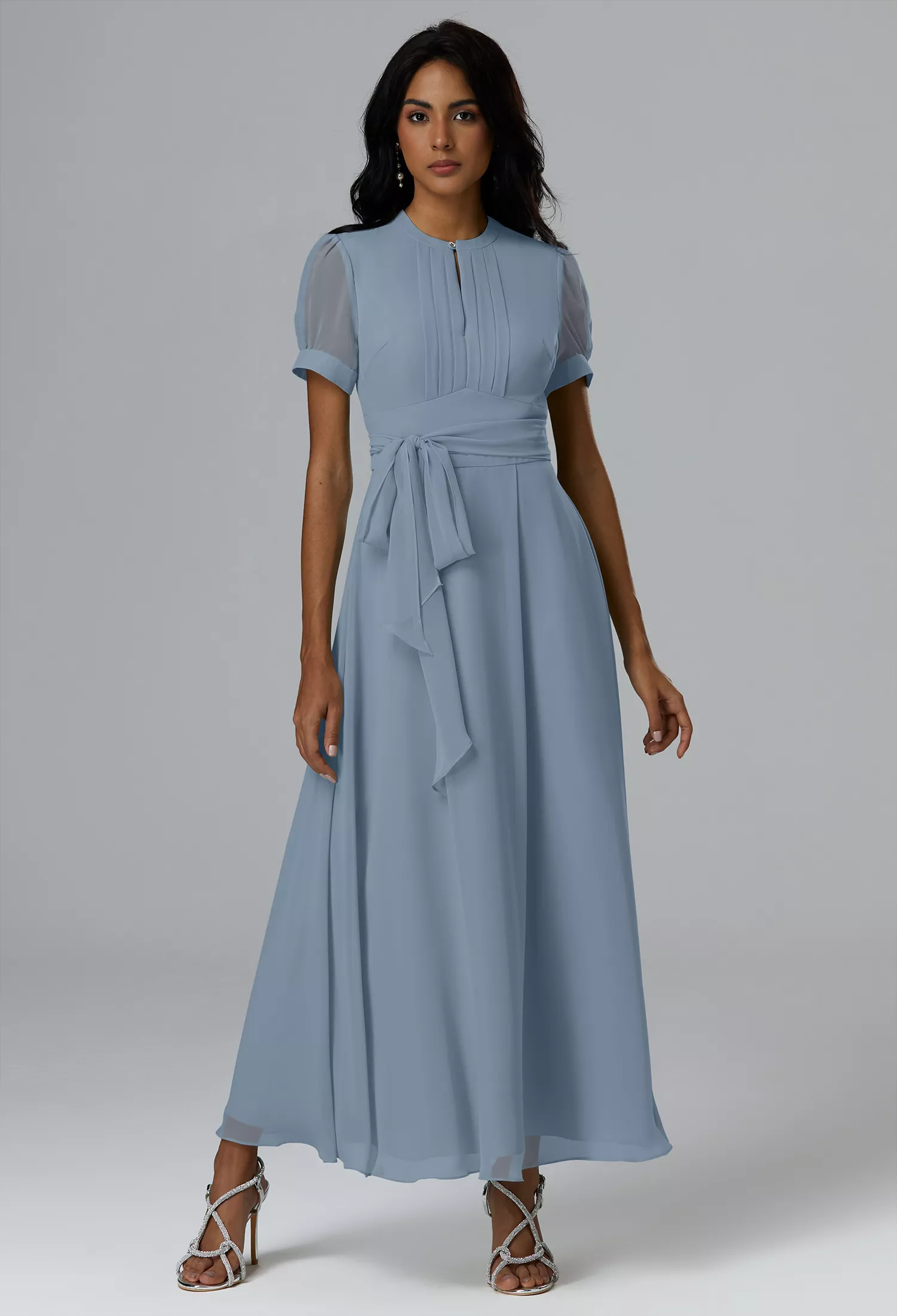 green emerald velvet dress Wedtrend Women Bridesmaids Dusty Blue A Line Off The Shoulder Long Ruched Chiffon Bridesmaid Dress with Slit, Dusty Blue / US6